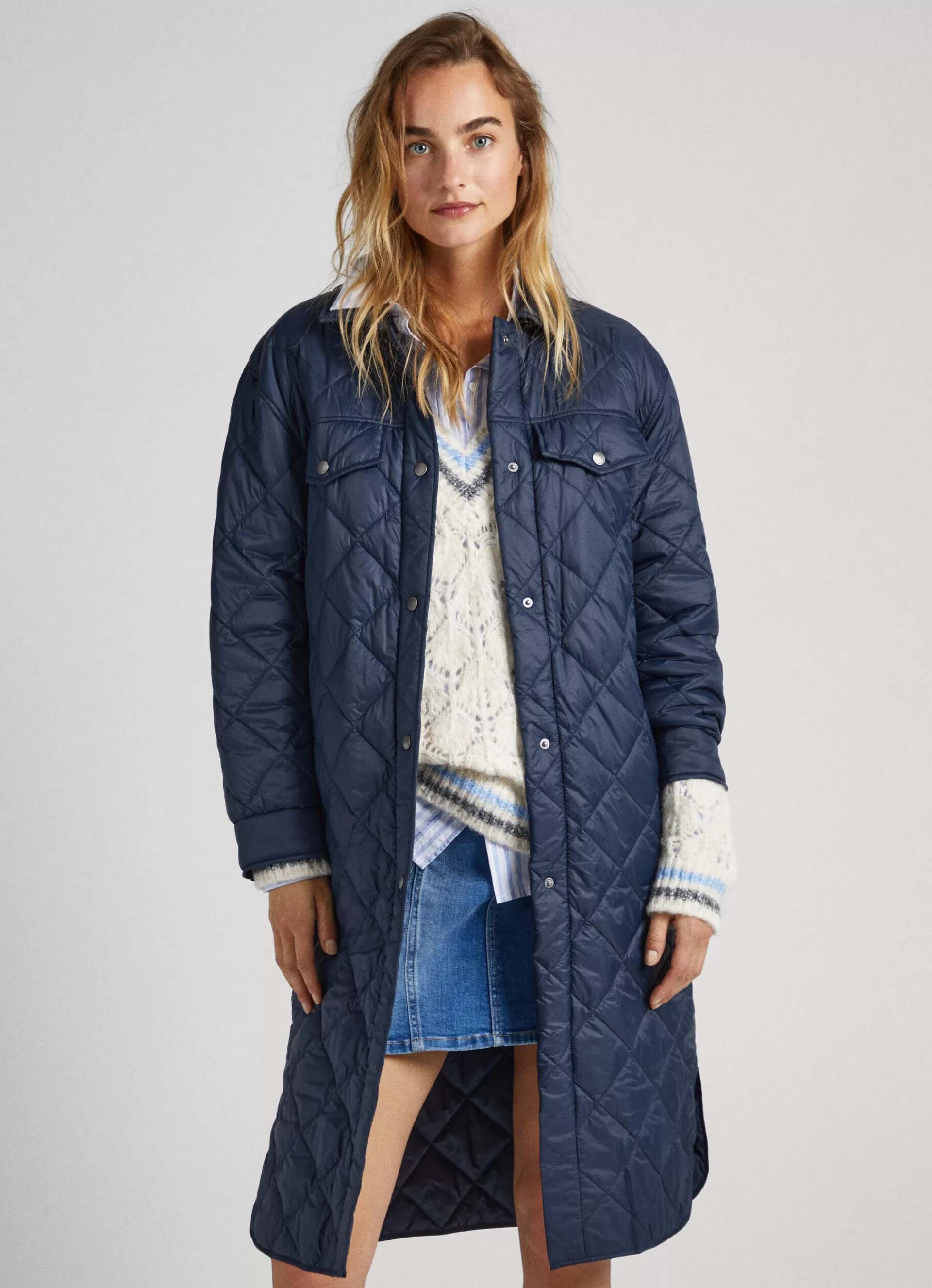 Coats & Jackets*Women Pepe Jeans LONG QUILTED PUFFER JACKET Dulwich Blue