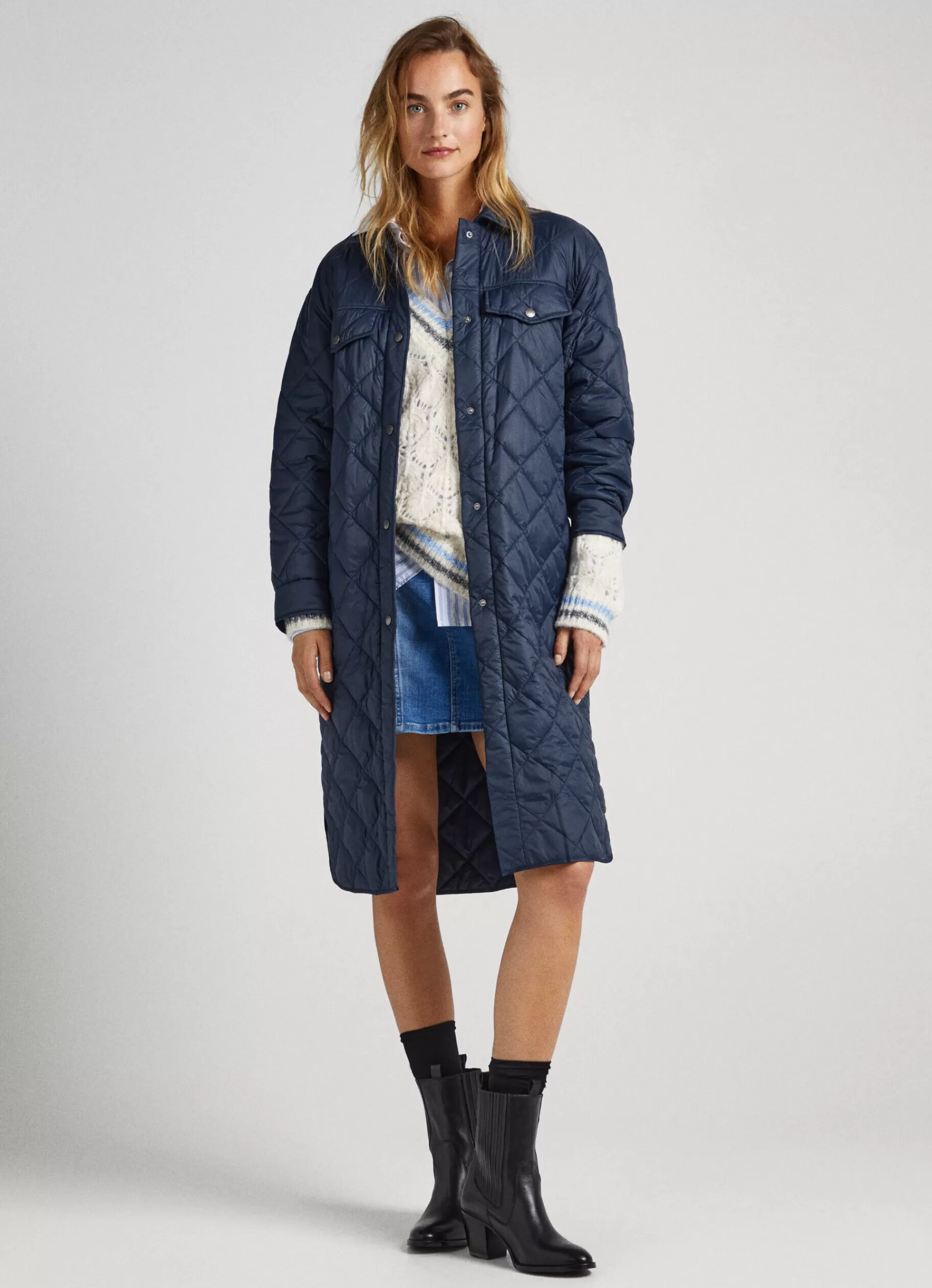 Coats & Jackets*Women Pepe Jeans LONG QUILTED PUFFER JACKET Dulwich Blue