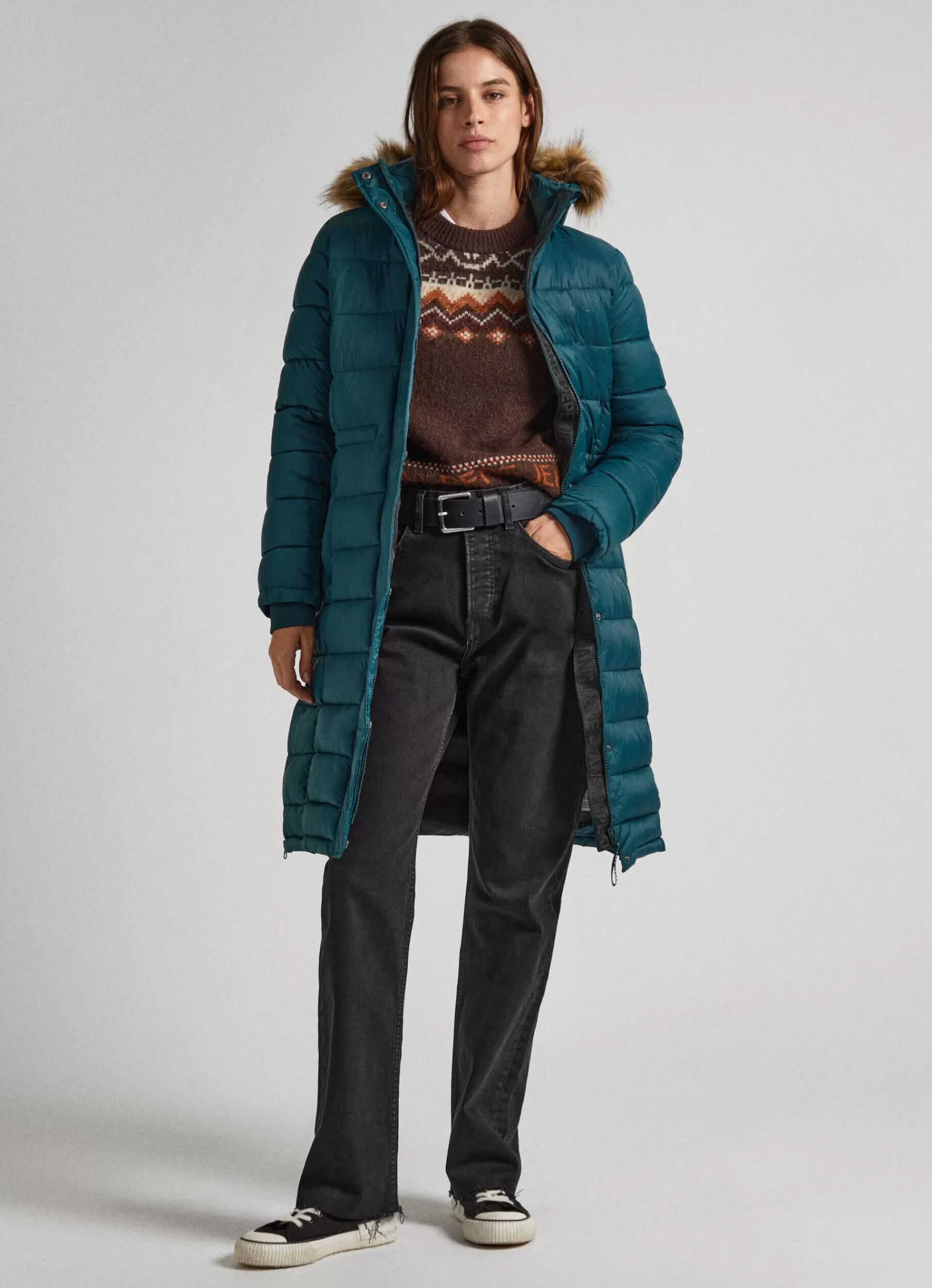 Coats & Jackets*Women Pepe Jeans LONG QUILTED PUFFER JACKET Regent Green