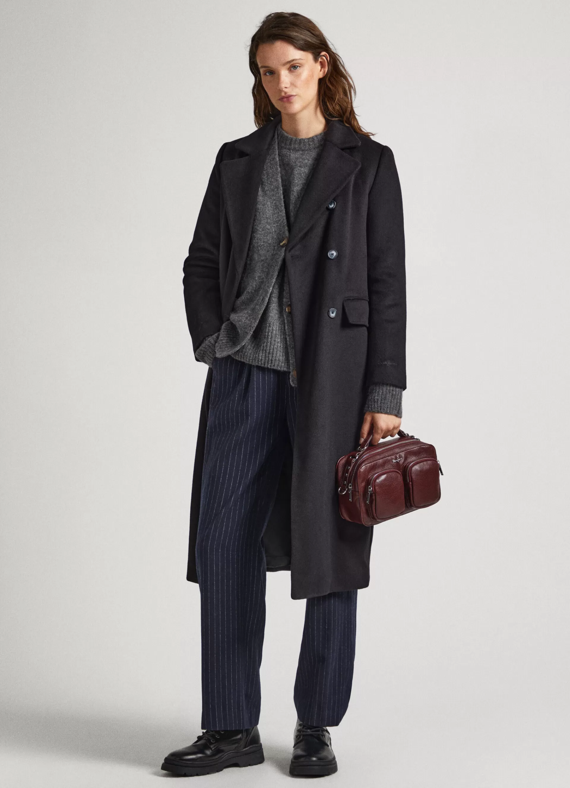 Coats & Jackets*Women Pepe Jeans LONG WOOL COAT Black