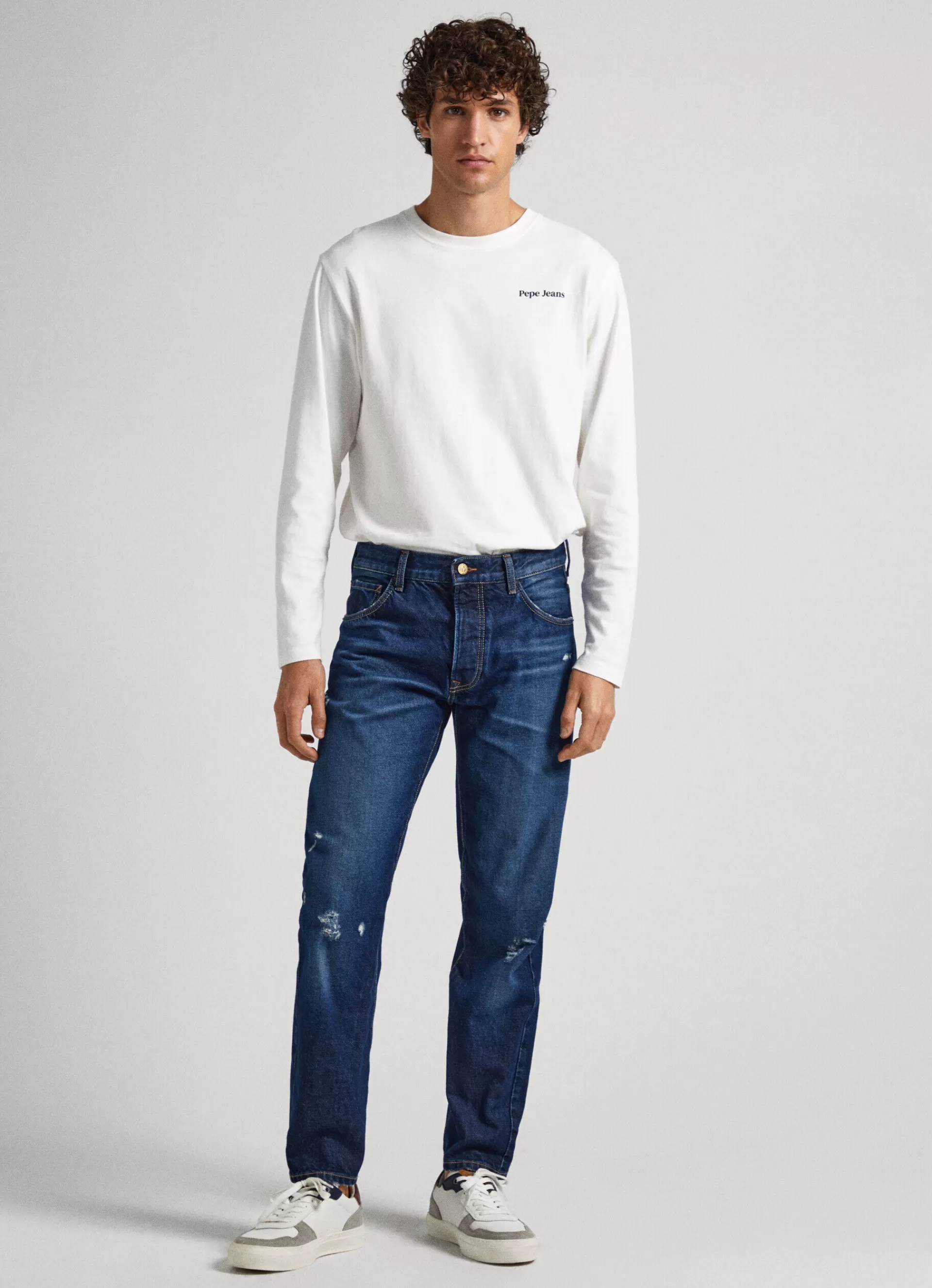 T-shirts*Men Pepe Jeans LONG-SLEEVE LOGO PRINT T-SHIRT Off White