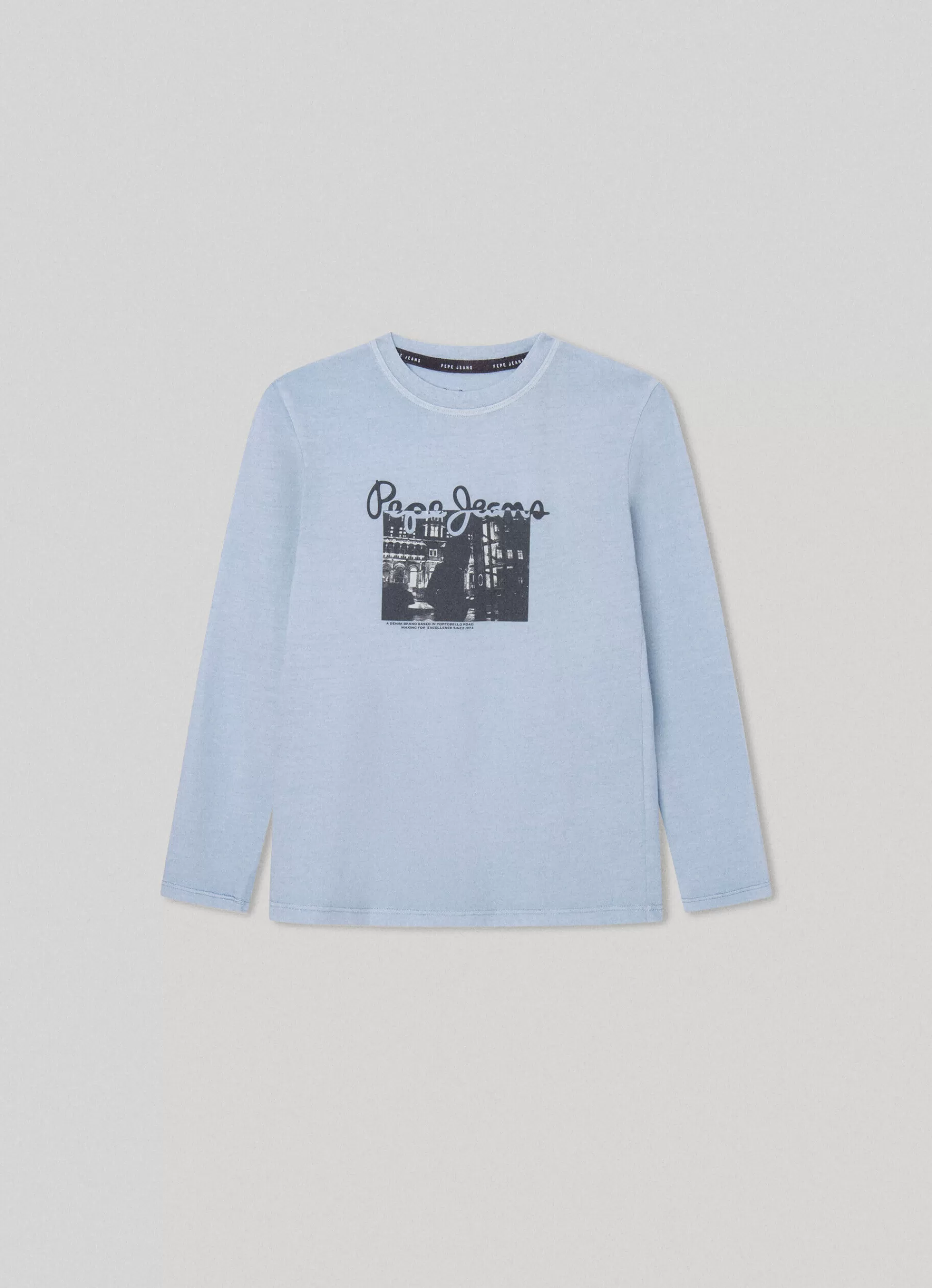 T-shirts*KIDS Pepe Jeans LONG-SLEEVED LOGO PRINT T-SHIRT Bleach Blue