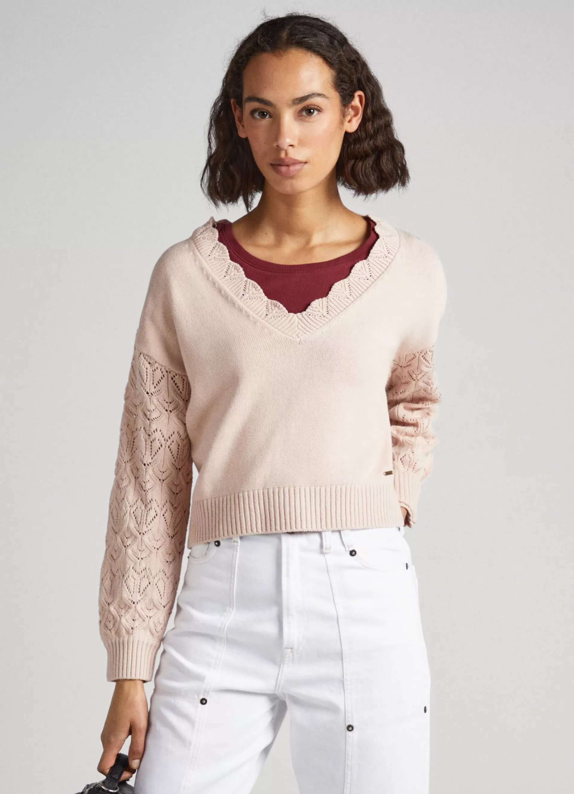 Sweaters & Cardigans | Knitwear*Women Pepe Jeans OPENWORK SLEEVE KNIT Ash Rose Pink