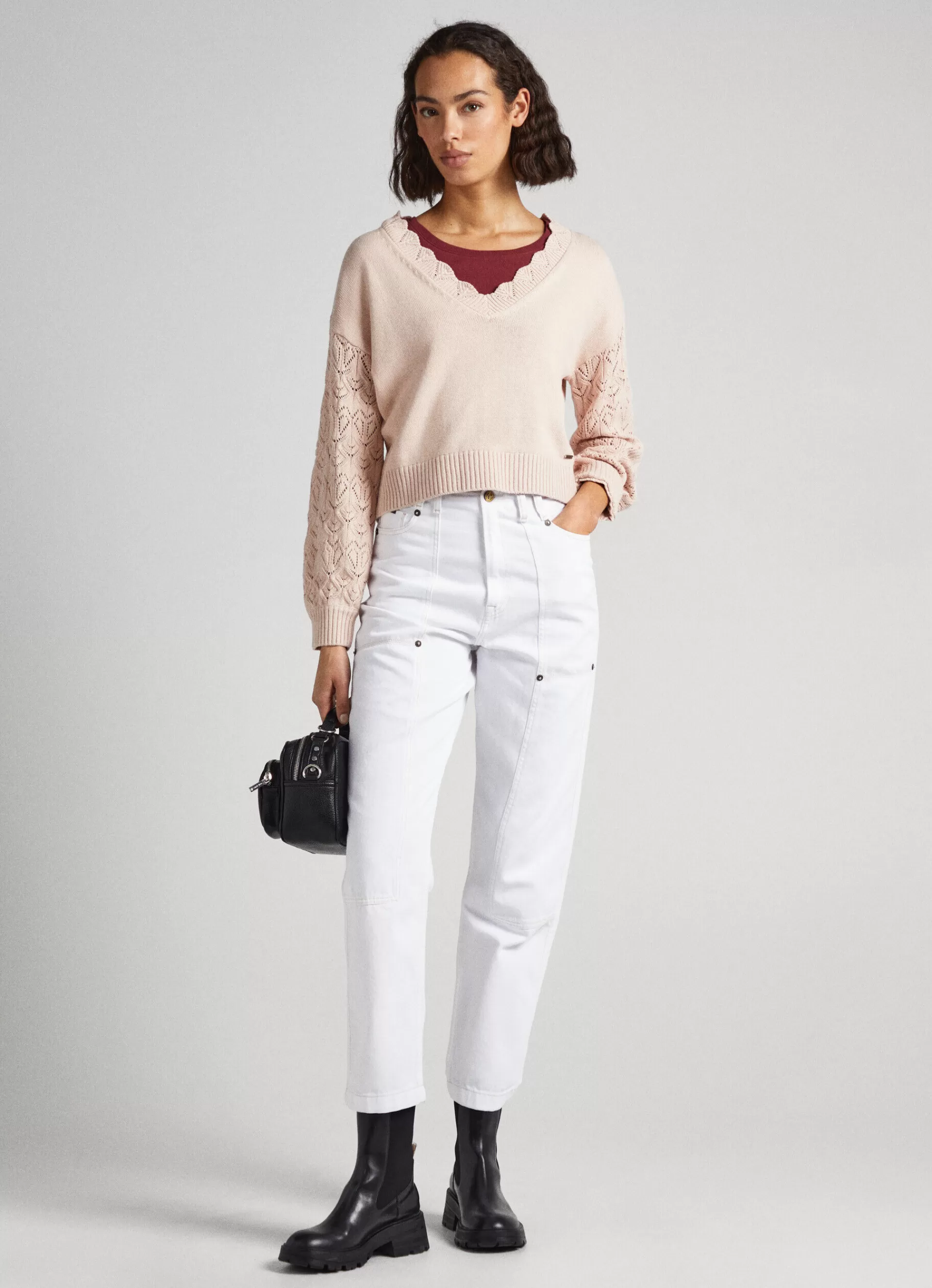 Sweaters & Cardigans | Knitwear*Women Pepe Jeans OPENWORK SLEEVE KNIT Ash Rose Pink