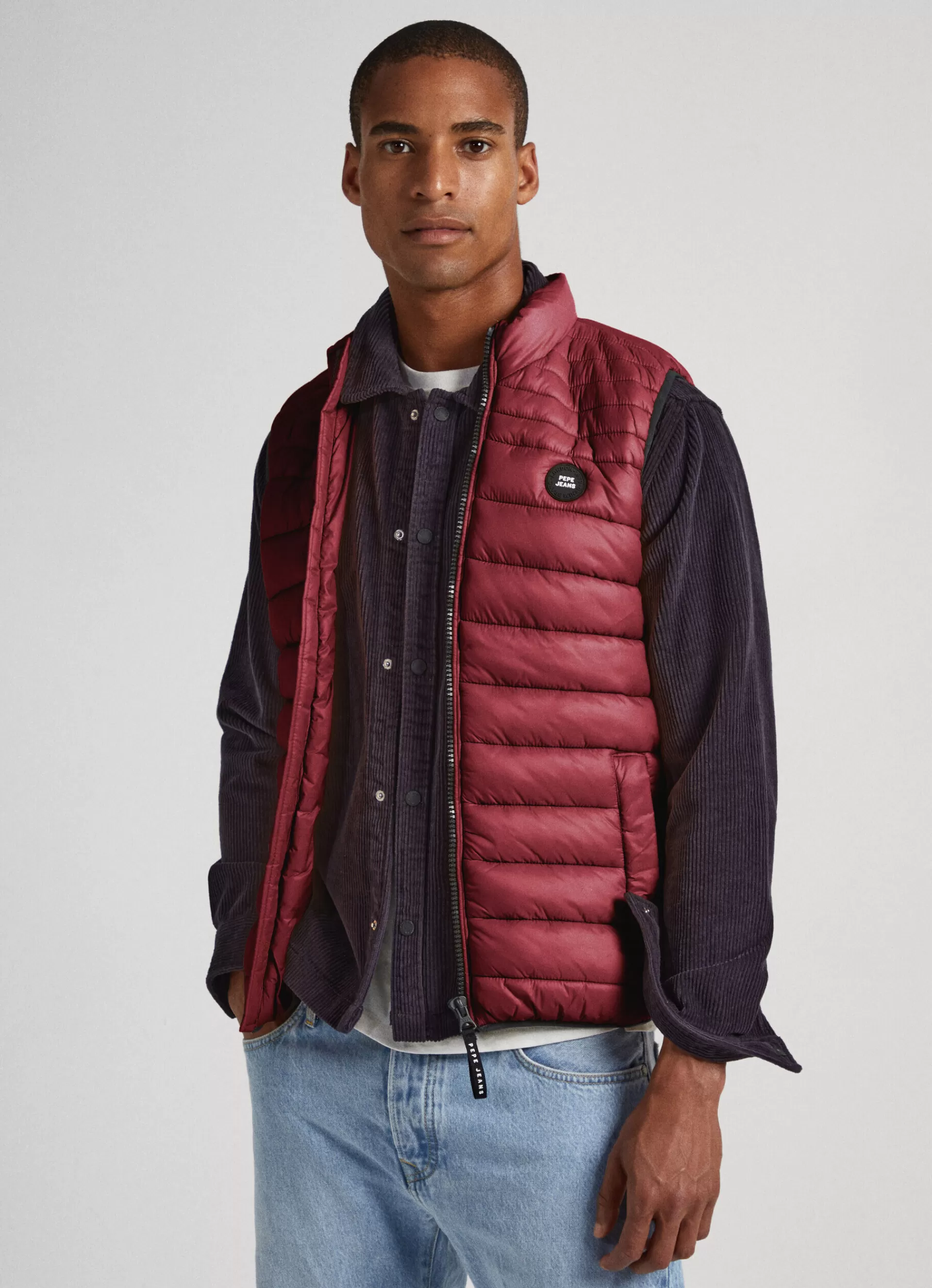 Coats & Jackets*Men Pepe Jeans PADDED VEST Burgundy Red