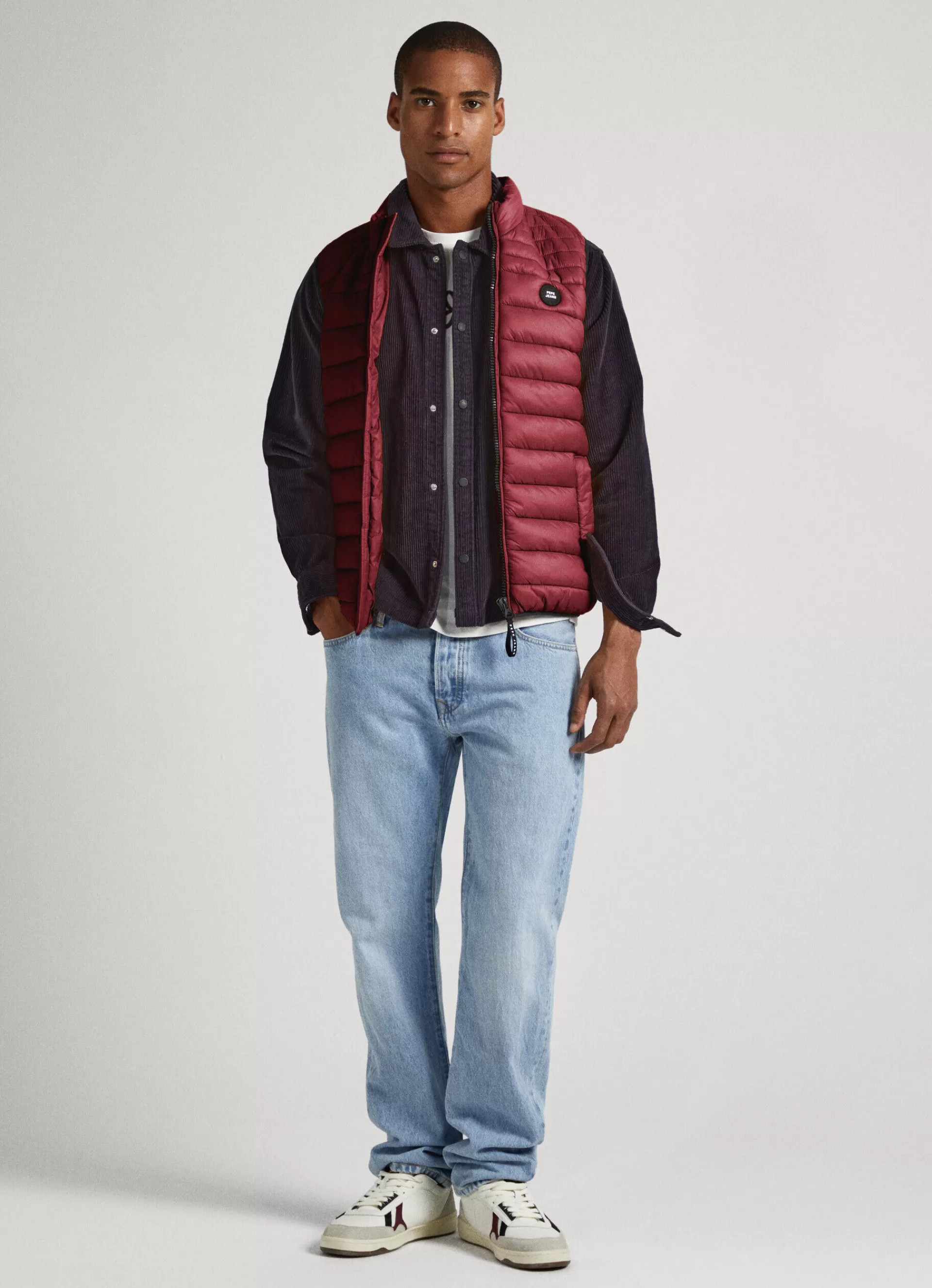 Coats & Jackets*Men Pepe Jeans PADDED VEST Burgundy Red