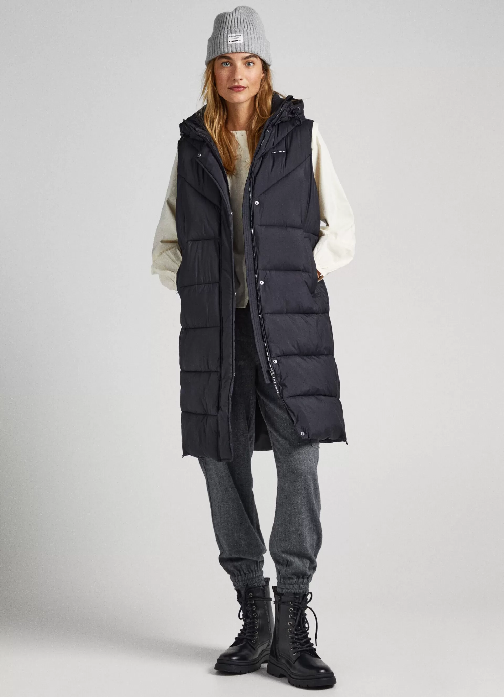 Coats & Jackets*Women Pepe Jeans PADDED VEST W/ HOOD Black