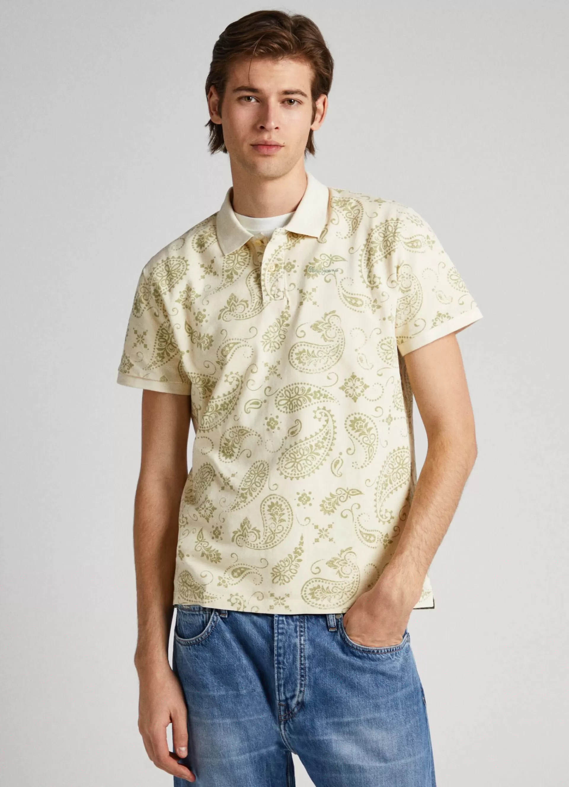 Polo shirts*Men Pepe Jeans PAISLEY PRINT PIQUÉ POLO SHIRT Ivory White