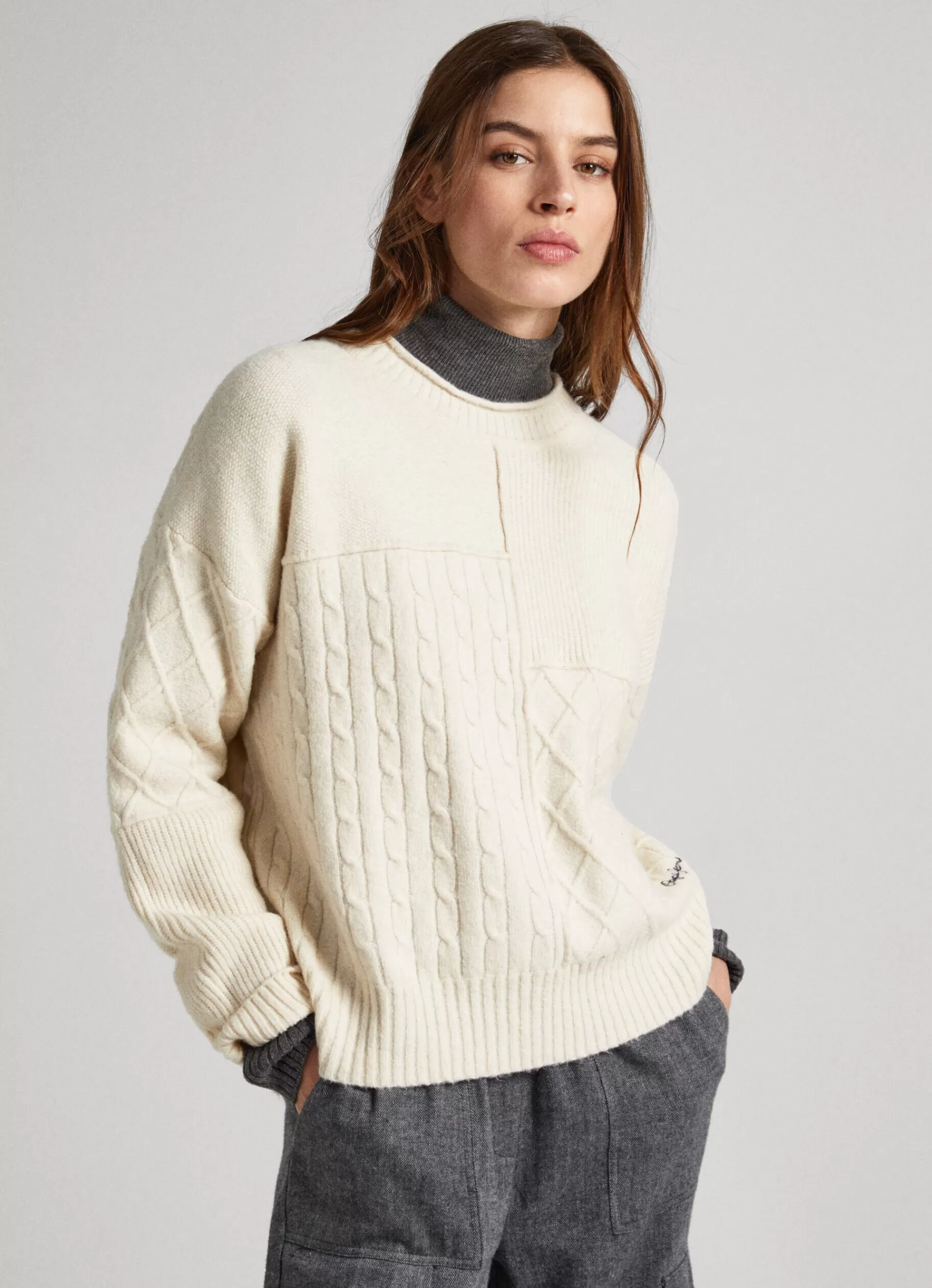 Sweaters & Cardigans | Knitwear*Women Pepe Jeans PATCHWORK KNIT Ivory White