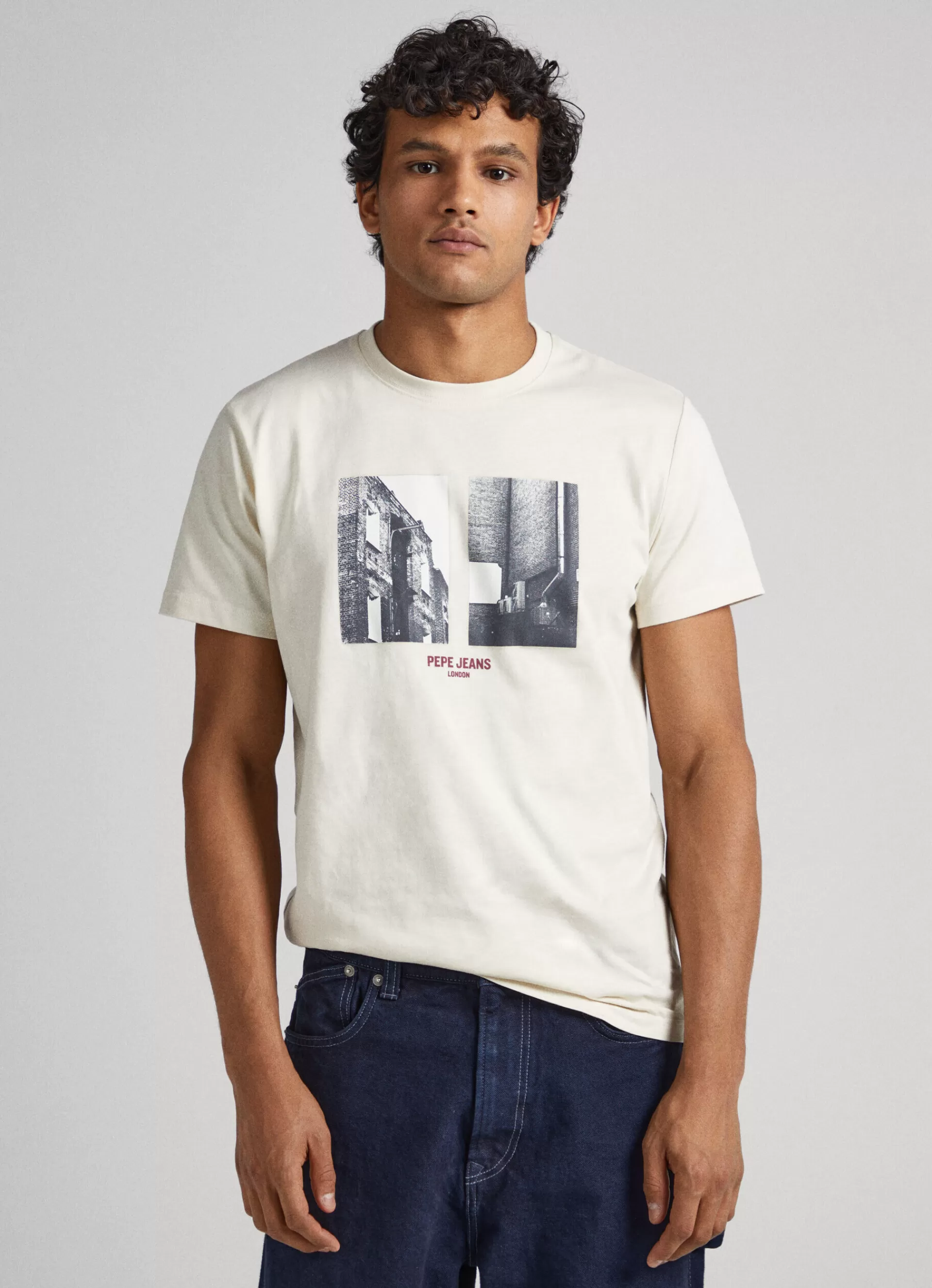 T-shirts*Men Pepe Jeans PHOTO PRINT T-SHIRT Ivory White