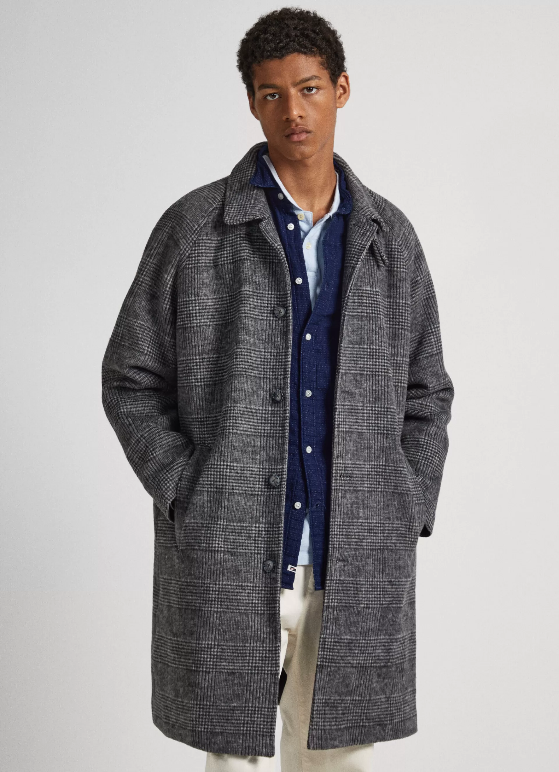 Coats & Jackets*Men Pepe Jeans PRINCE OF WALES WOOL COAT Marl Grey