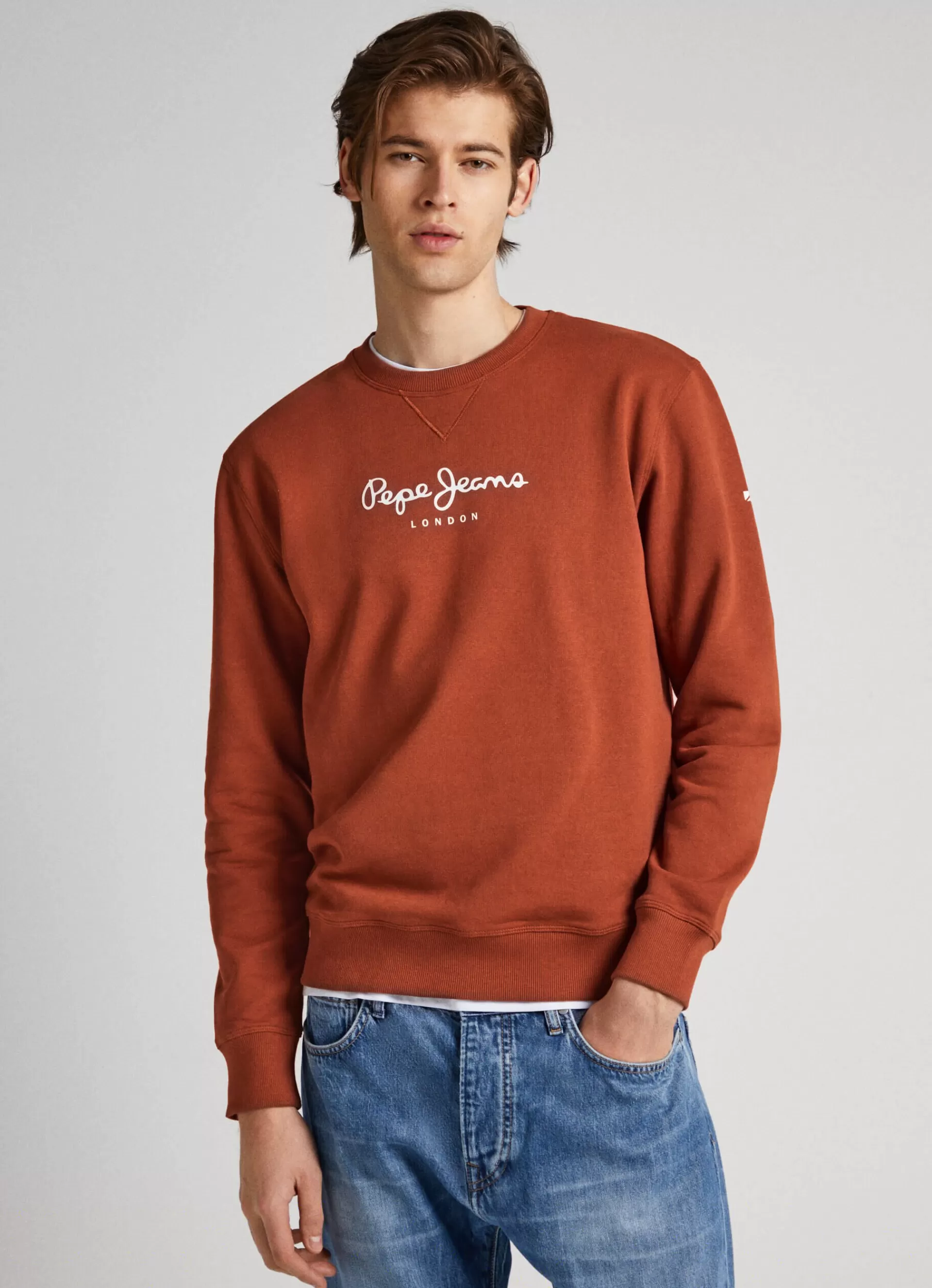 Sweatshirts & Hoodies*Men Pepe Jeans PRINTED LOGO COTTON SWEATSHIRT Sculpture Orange