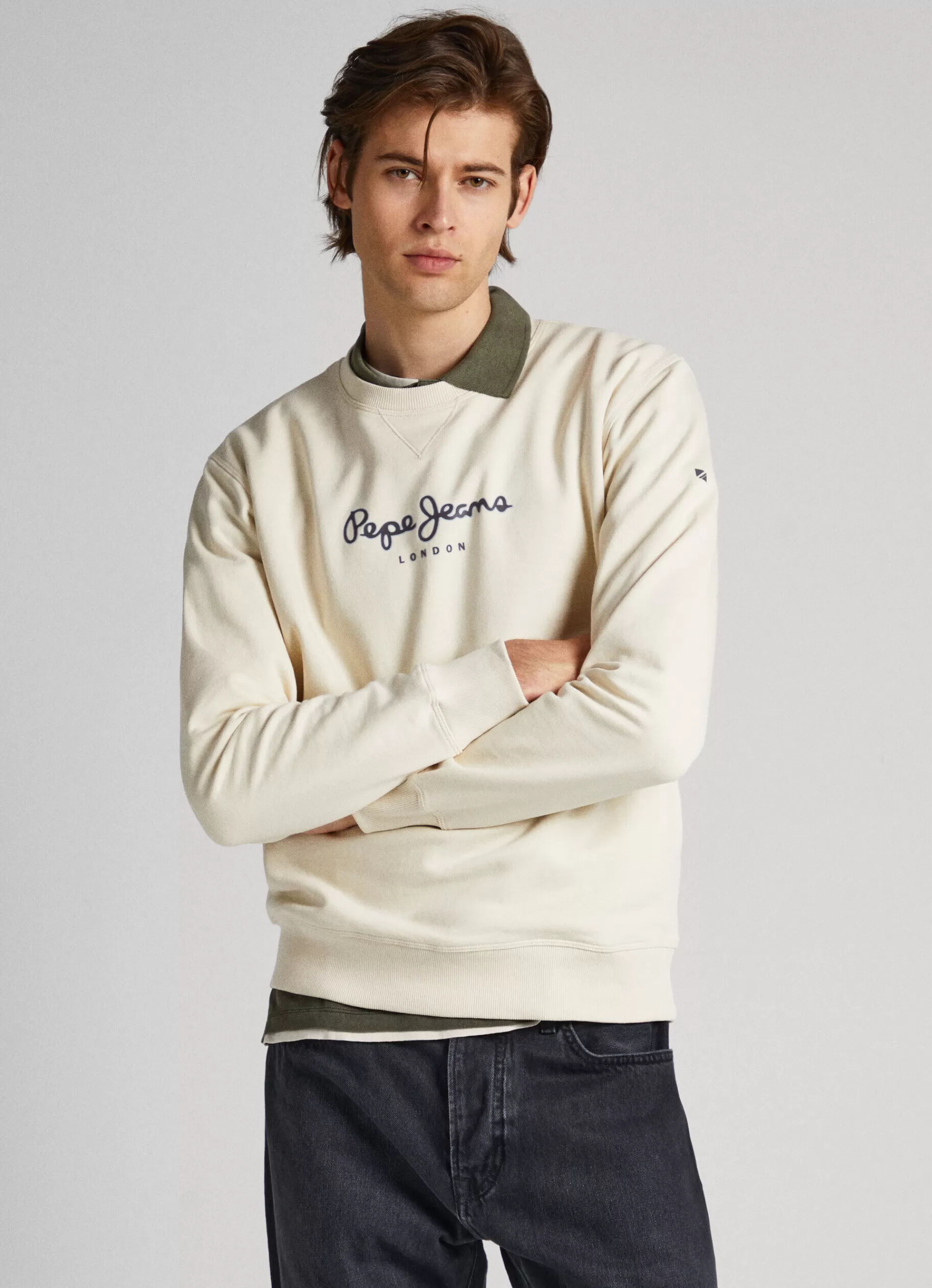 Sweatshirts & Hoodies*Men Pepe Jeans PRINTED LOGO COTTON SWEATSHIRT Ivory White