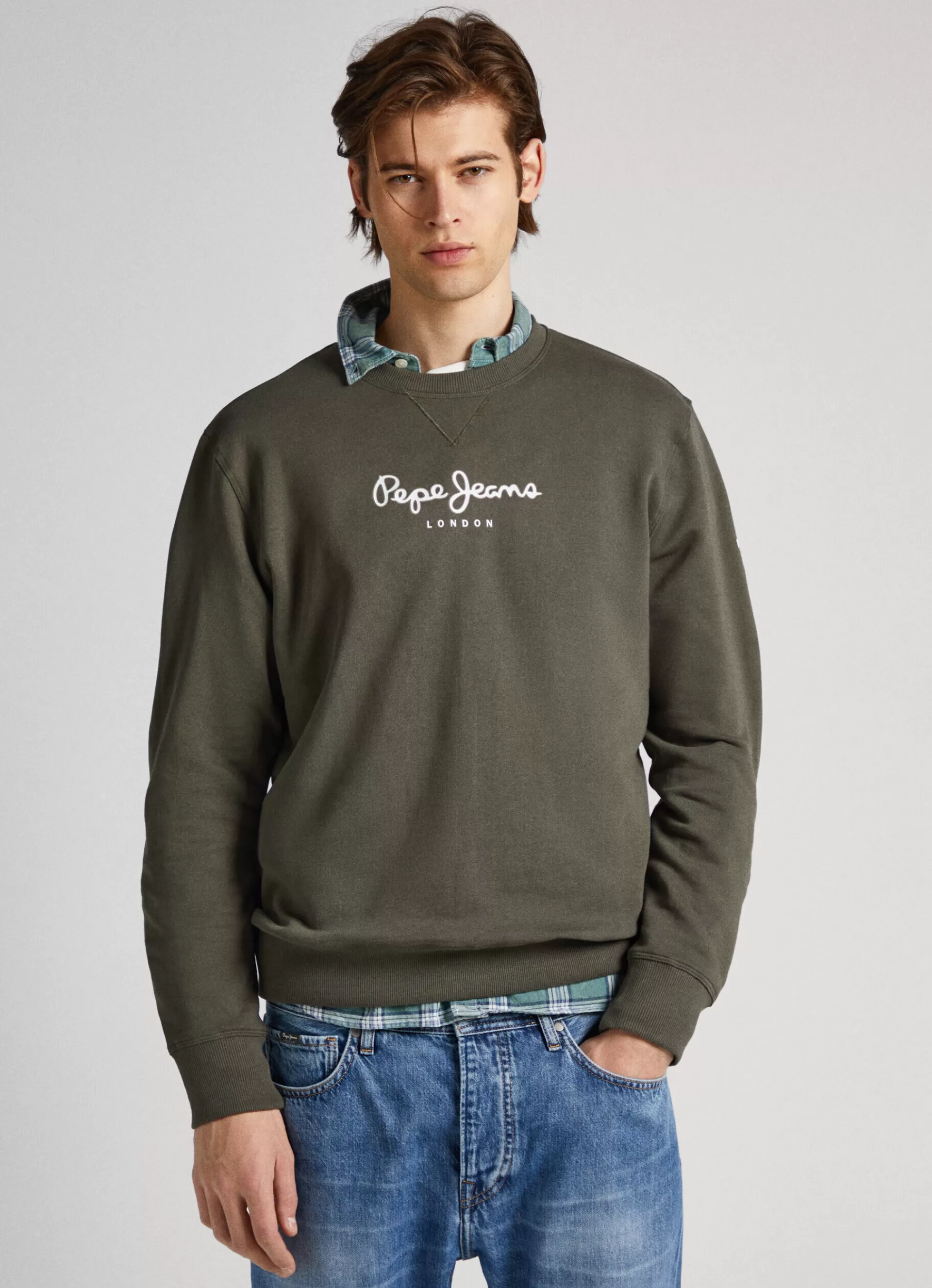 Sweatshirts & Hoodies*Men Pepe Jeans PRINTED LOGO COTTON SWEATSHIRT Olive Green