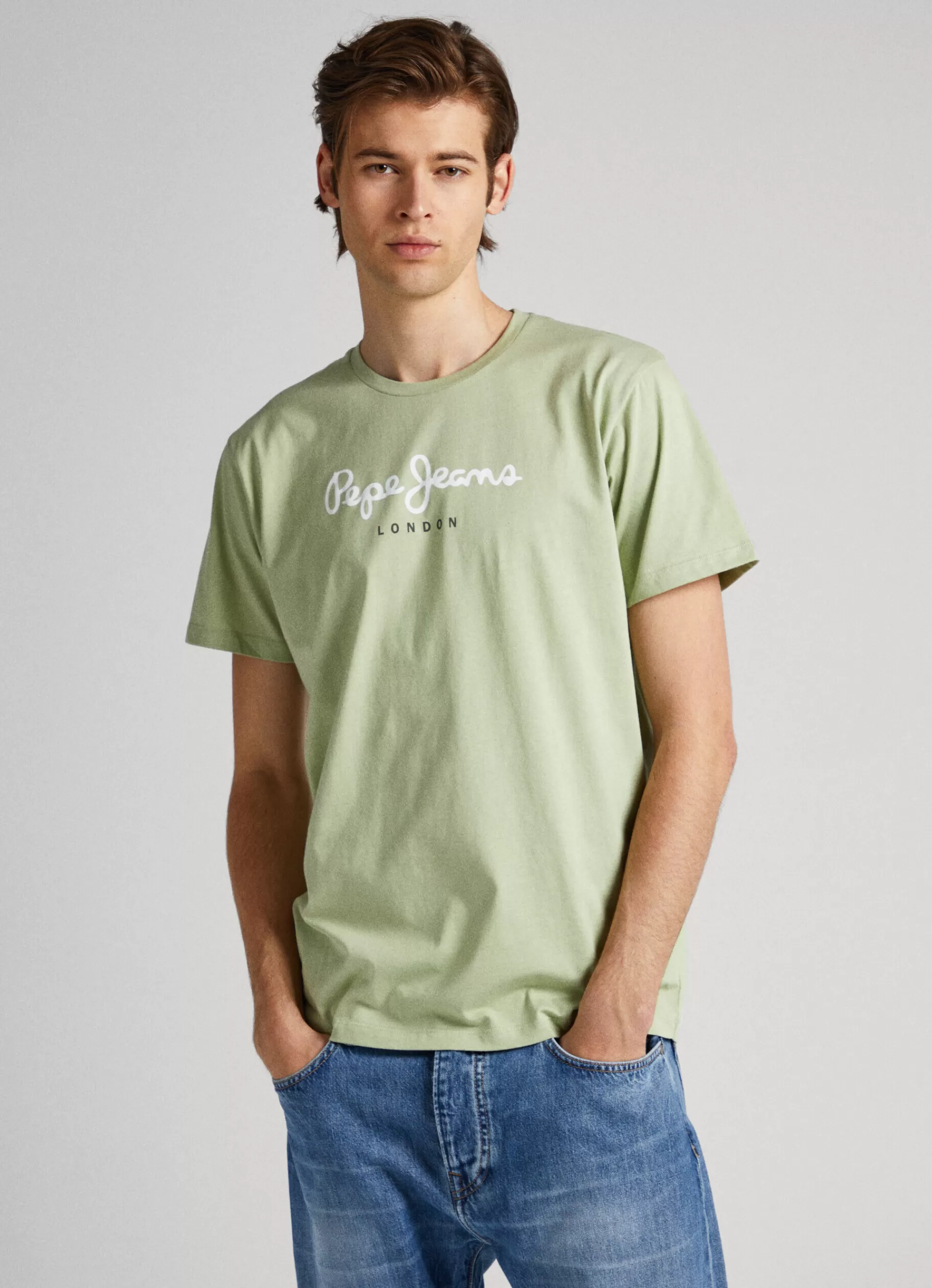 T-shirts*Men Pepe Jeans PRINTED LOGO COTTON T-SHIRT Coriander Green