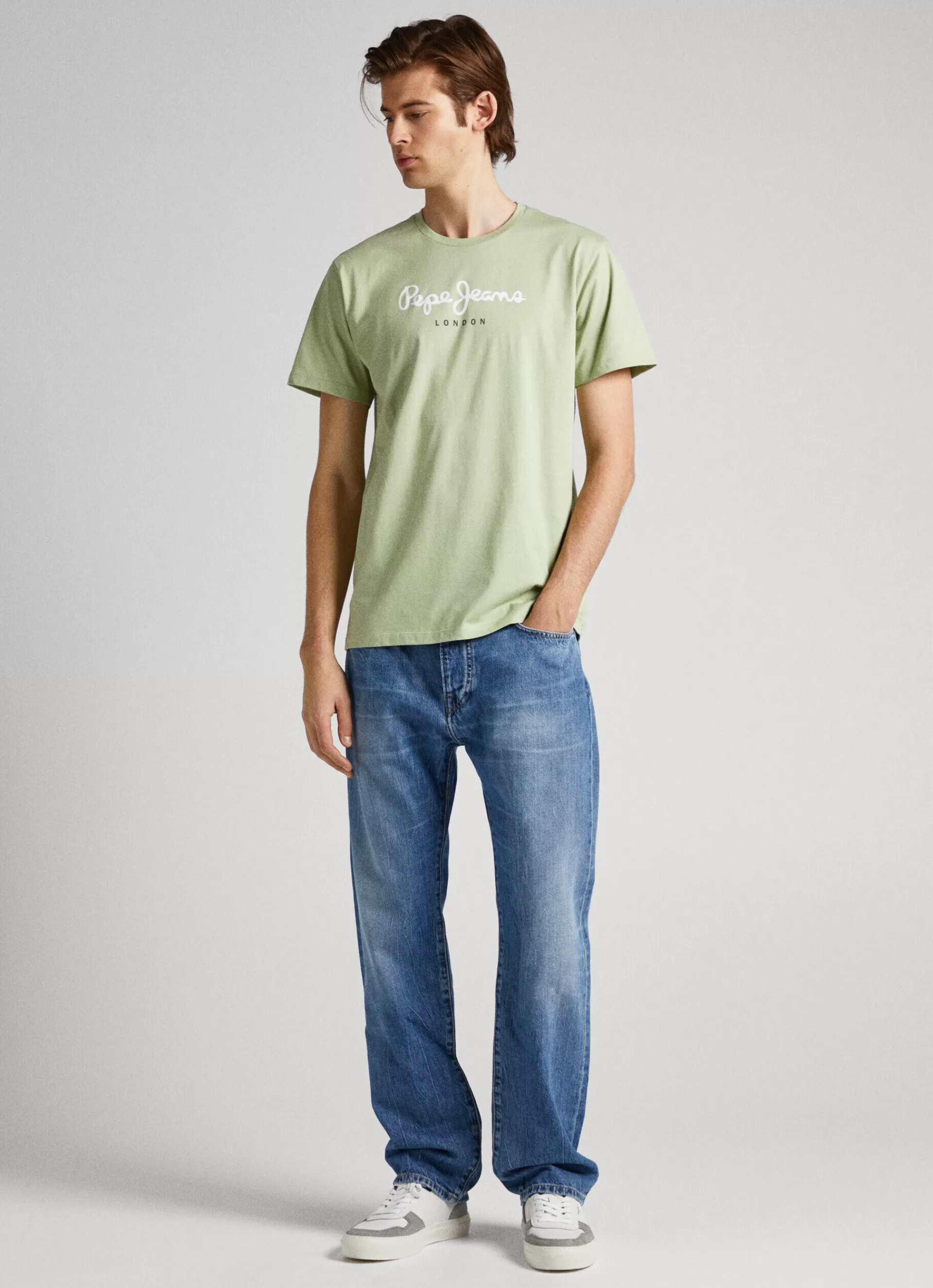 T-shirts*Men Pepe Jeans PRINTED LOGO COTTON T-SHIRT Coriander Green