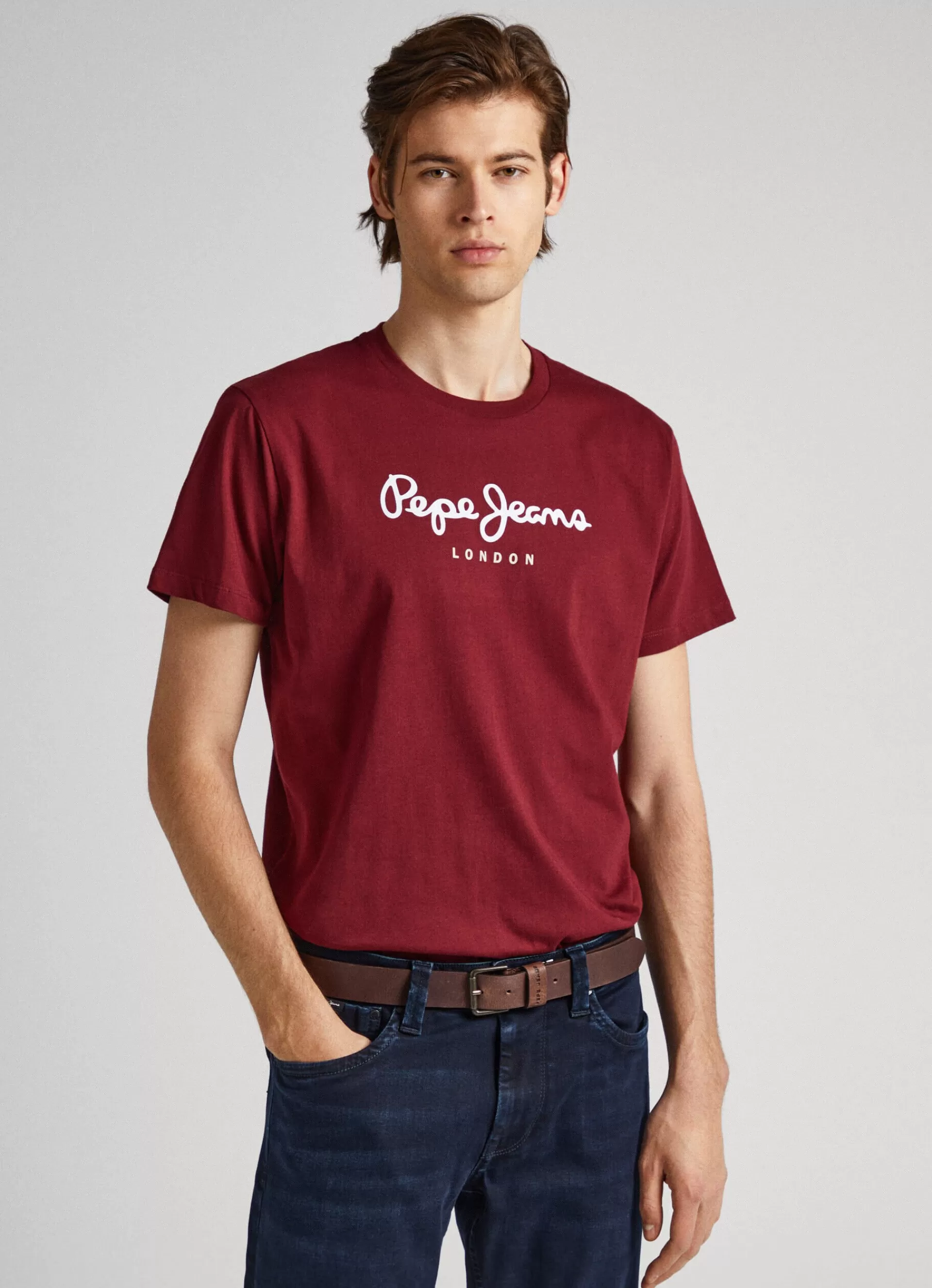 T-shirts*Men Pepe Jeans PRINTED LOGO COTTON T-SHIRT Burgundy Red