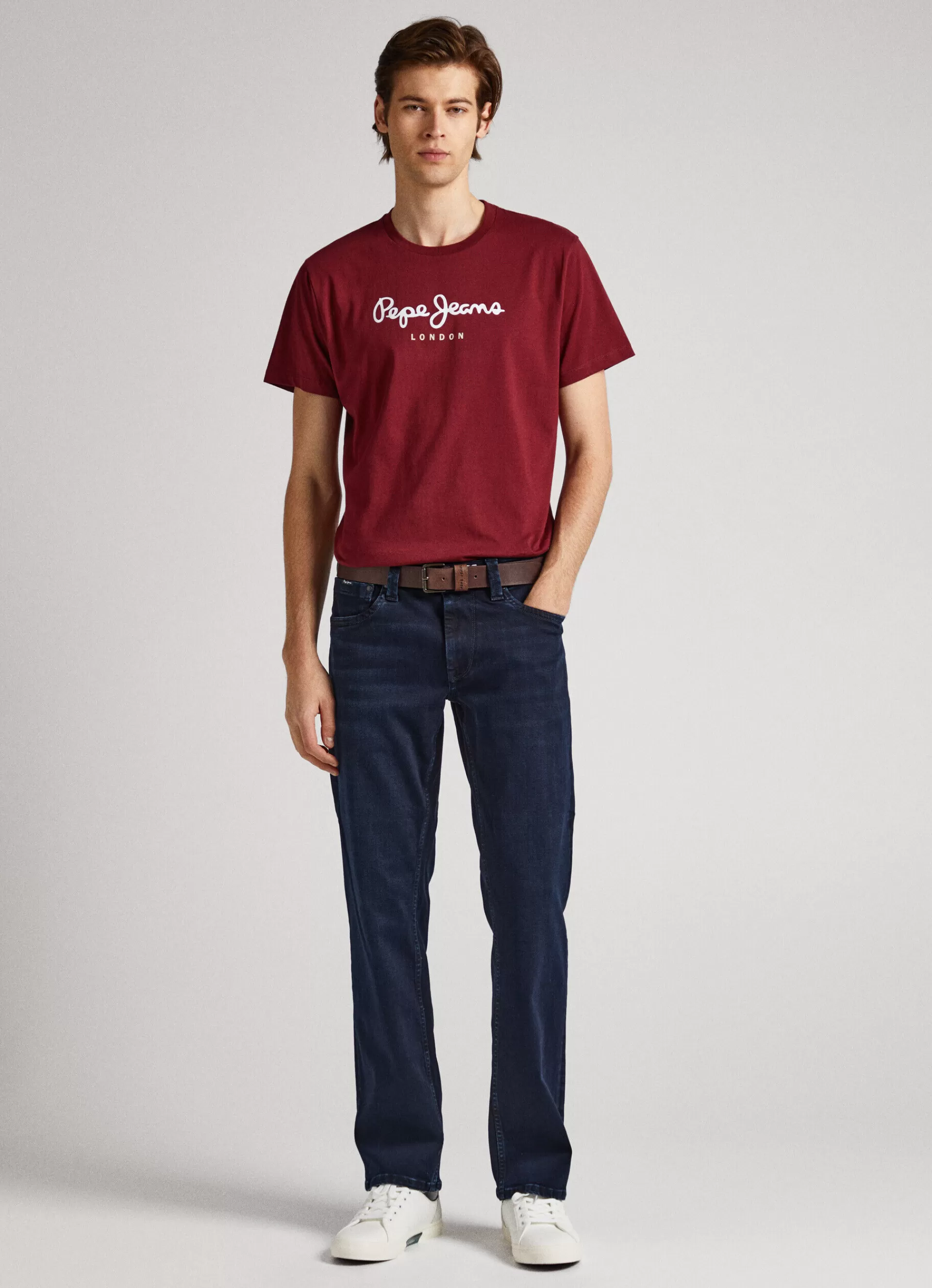 T-shirts*Men Pepe Jeans PRINTED LOGO COTTON T-SHIRT Burgundy Red