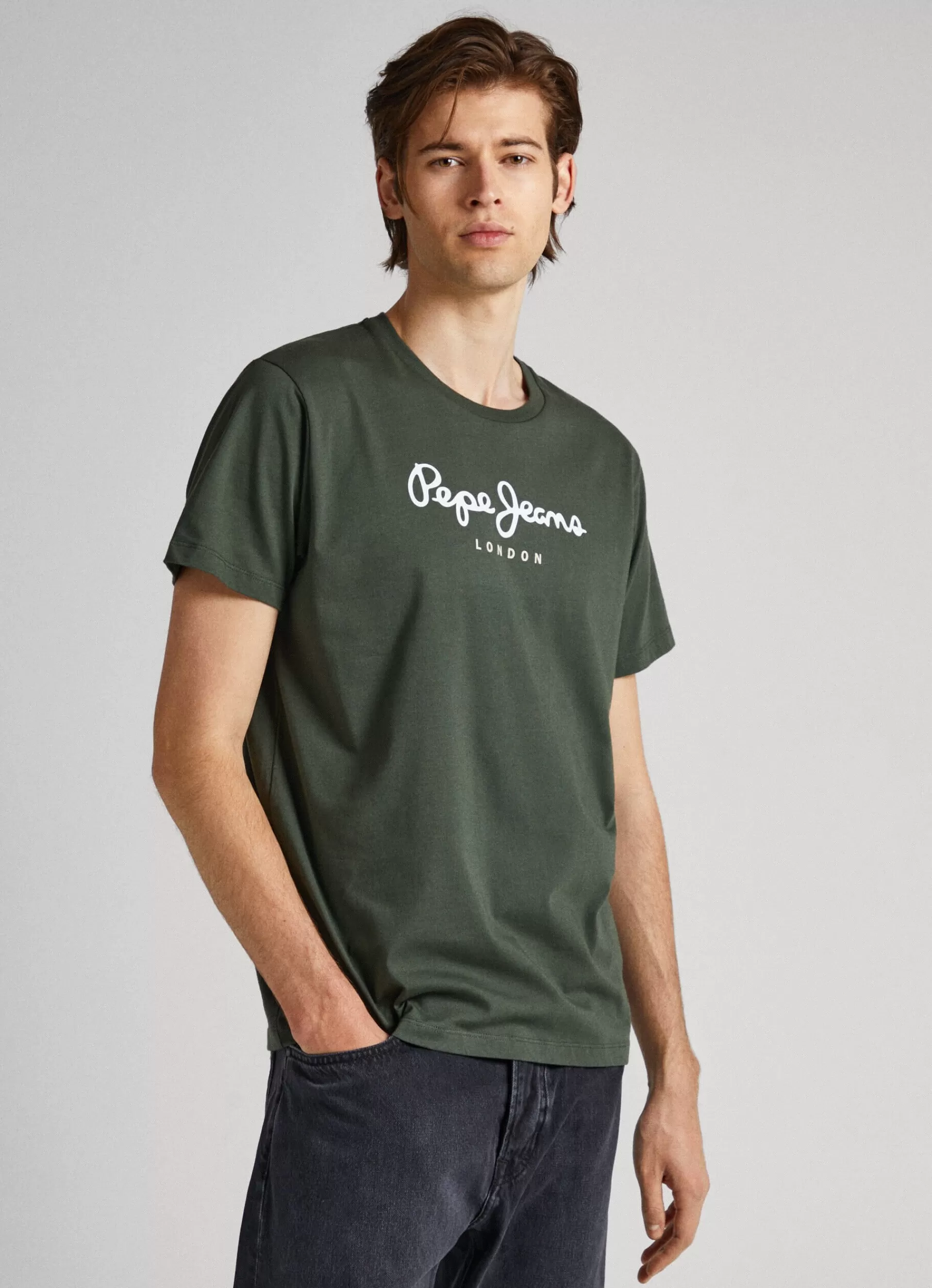 T-shirts*Men Pepe Jeans PRINTED LOGO COTTON T-SHIRT Olive Green