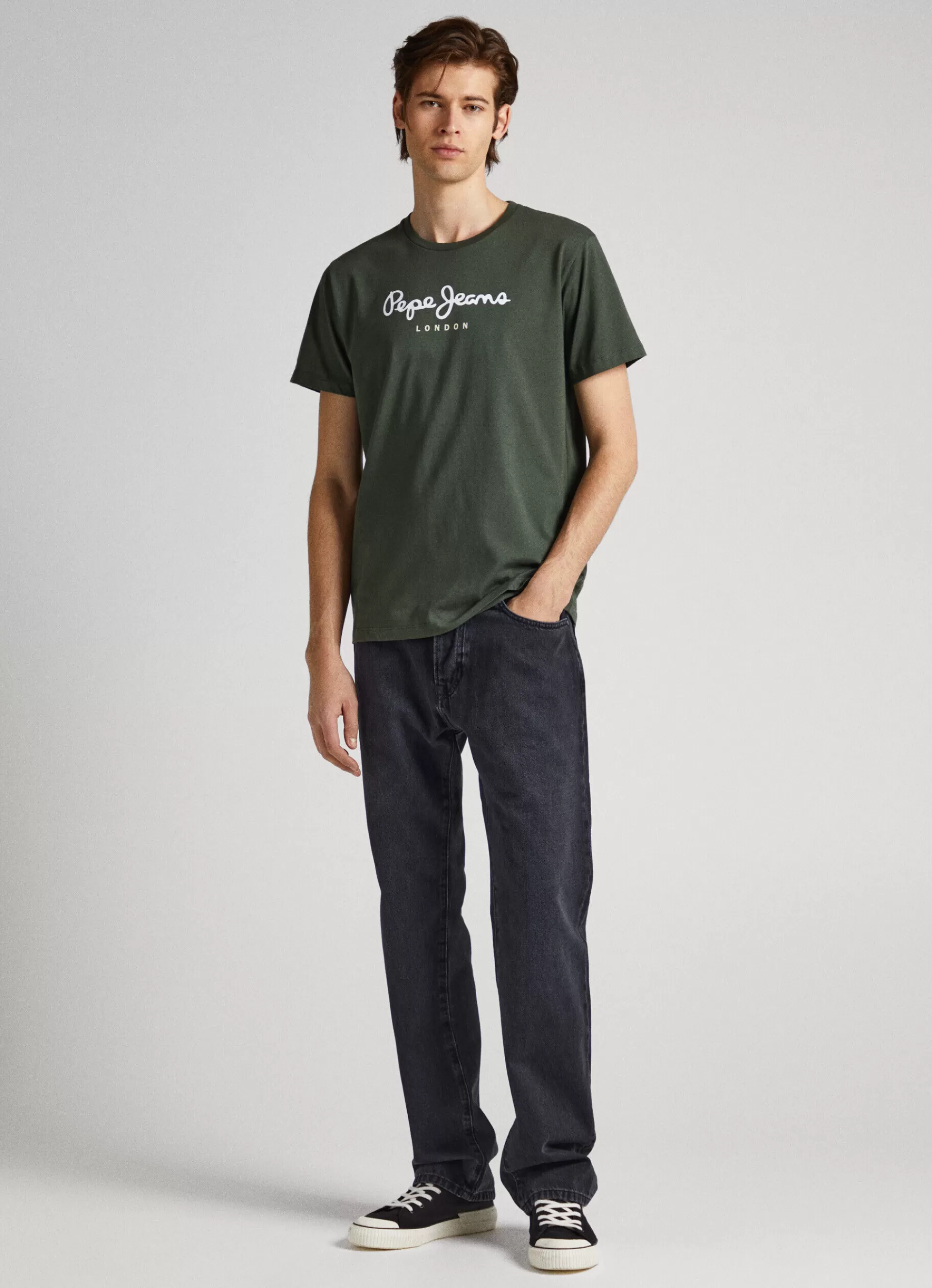 T-shirts*Men Pepe Jeans PRINTED LOGO COTTON T-SHIRT Olive Green