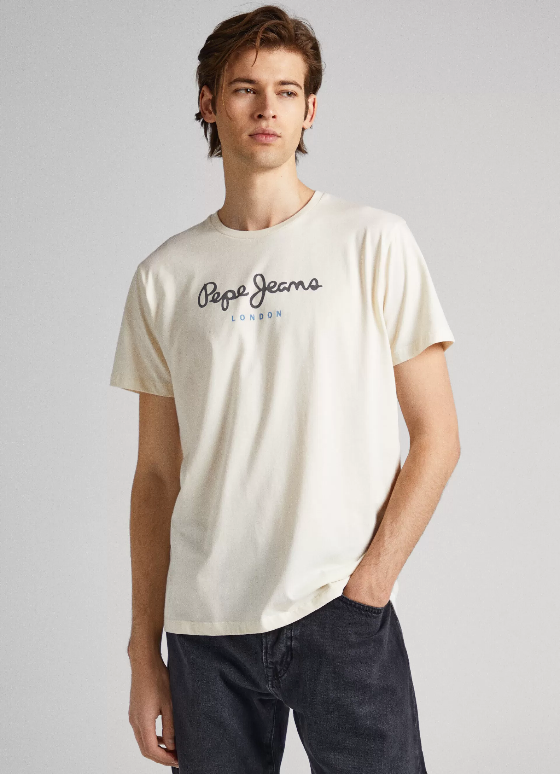 T-shirts*Men Pepe Jeans PRINTED LOGO COTTON T-SHIRT Ivory White