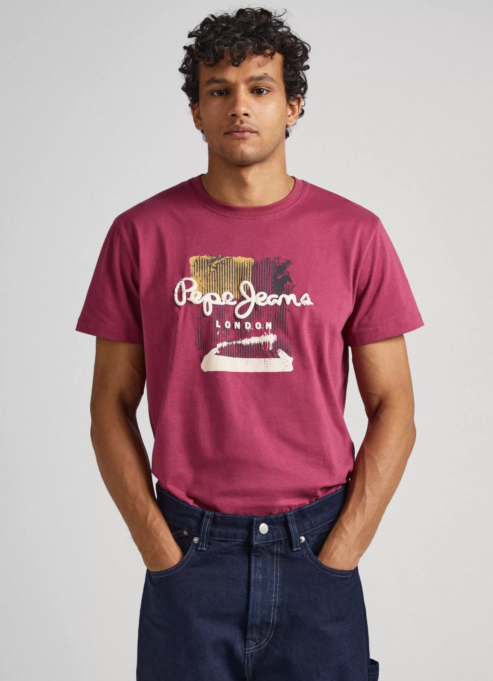 T-shirts*Men Pepe Jeans PUFF PRINT T-SHIRT Crushed Berry Red