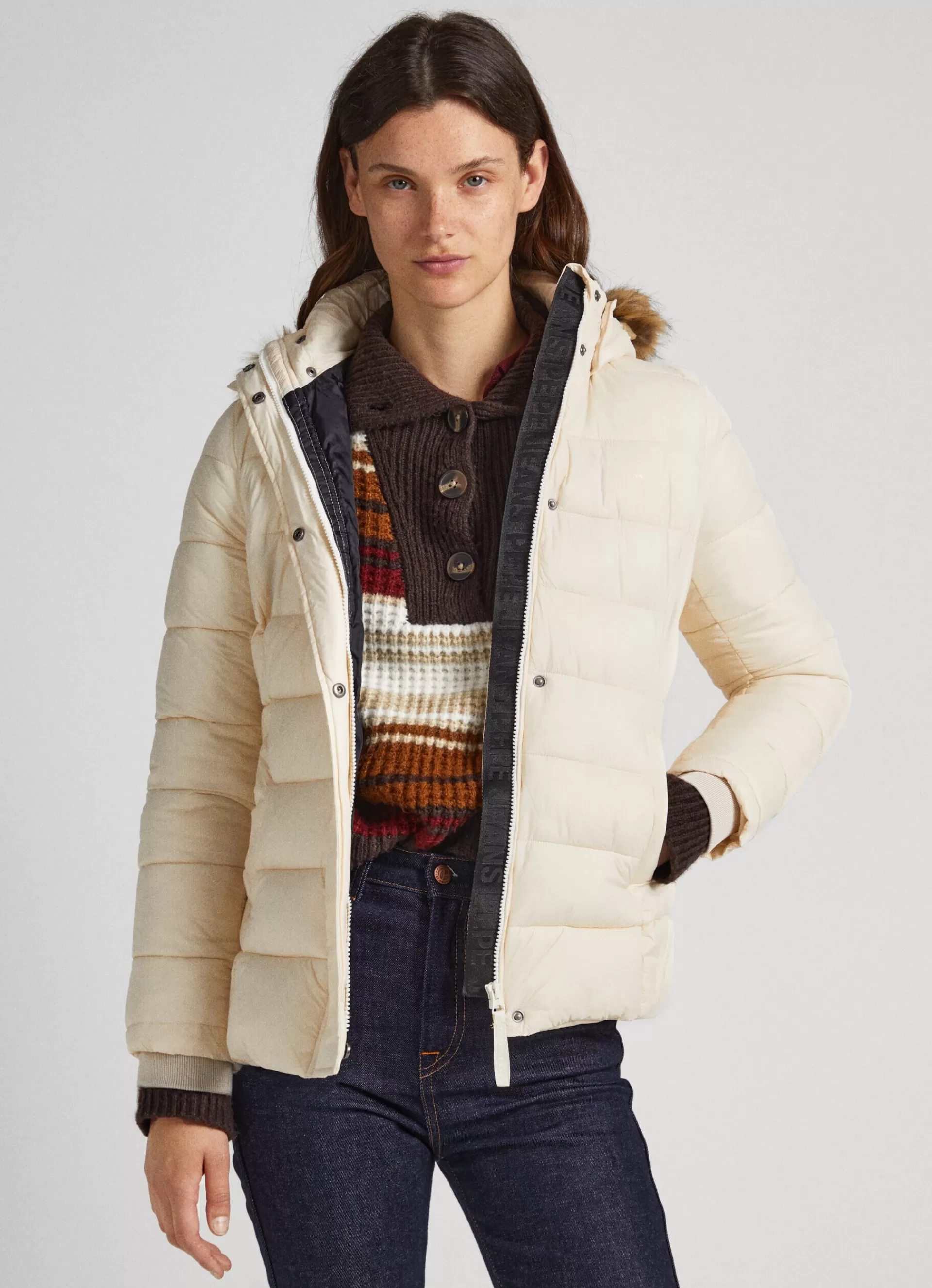 Coats & Jackets*Women Pepe Jeans PUFFER JACKET W/ FUR LINING ON HOOD Mousse White