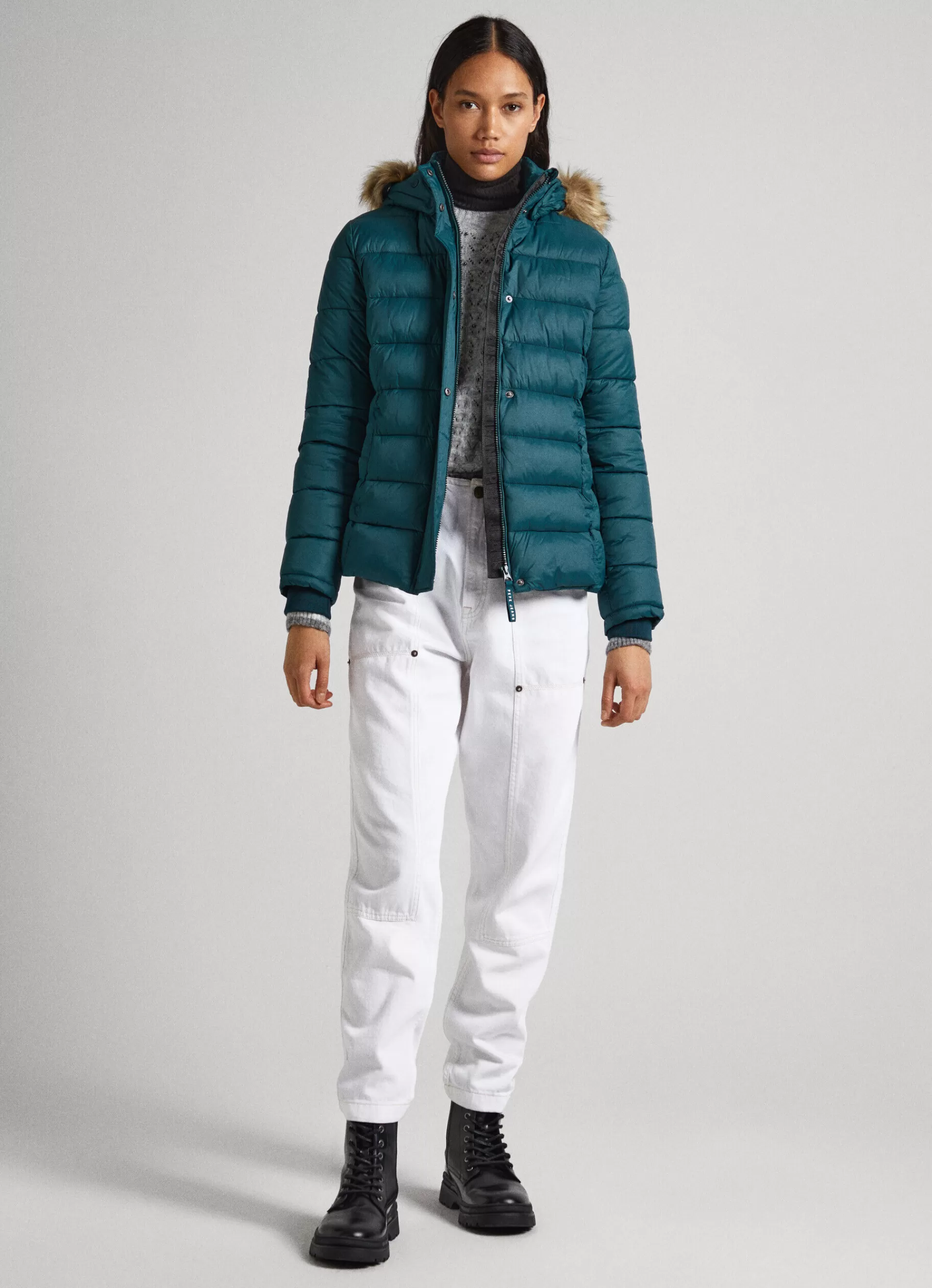 Coats & Jackets*Women Pepe Jeans PUFFER JACKET W/ FUR LINING ON HOOD Regent Green