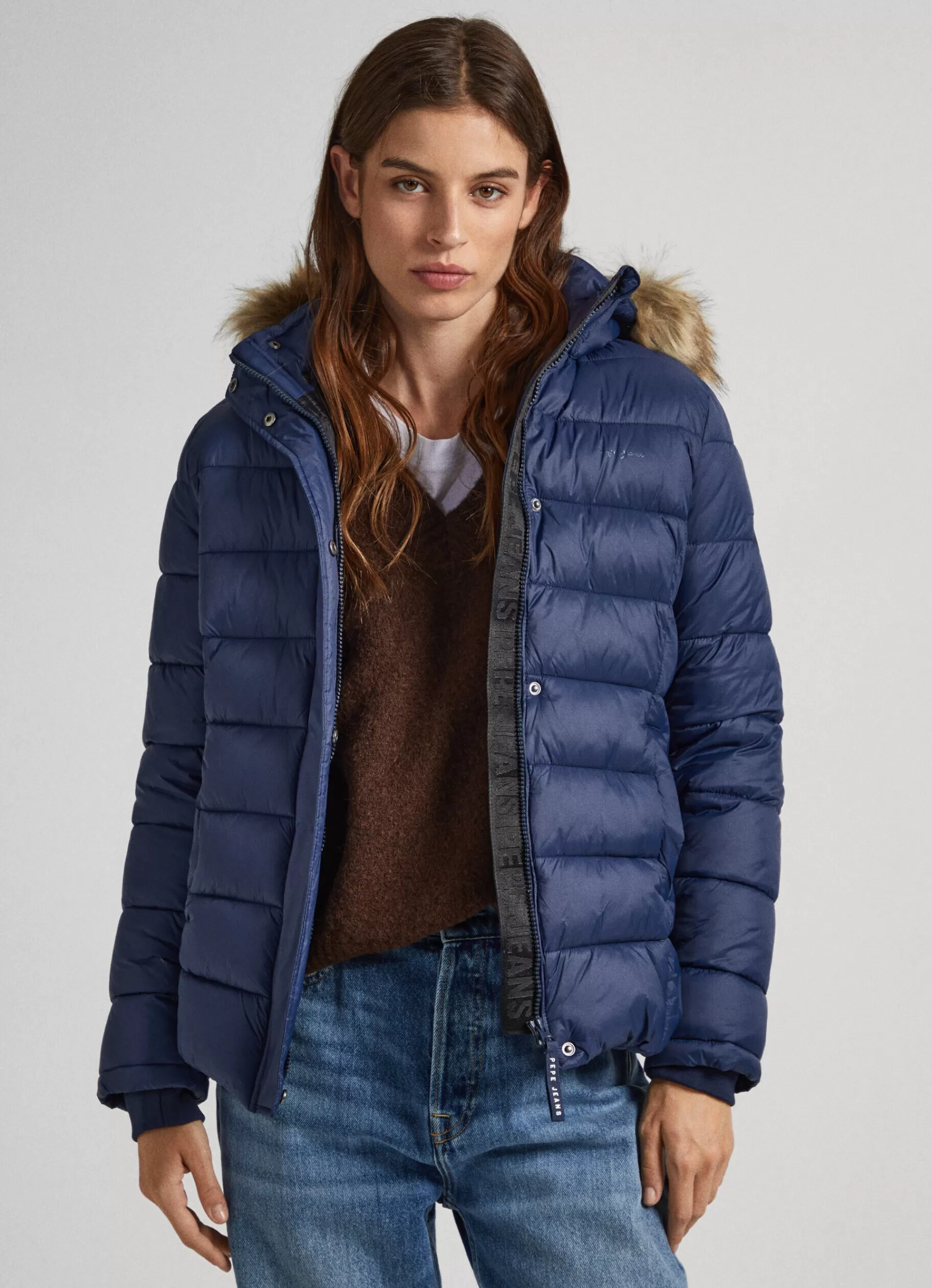 Coats & Jackets*Women Pepe Jeans PUFFER JACKET W/ FUR LINING ON HOOD Dulwich Blue