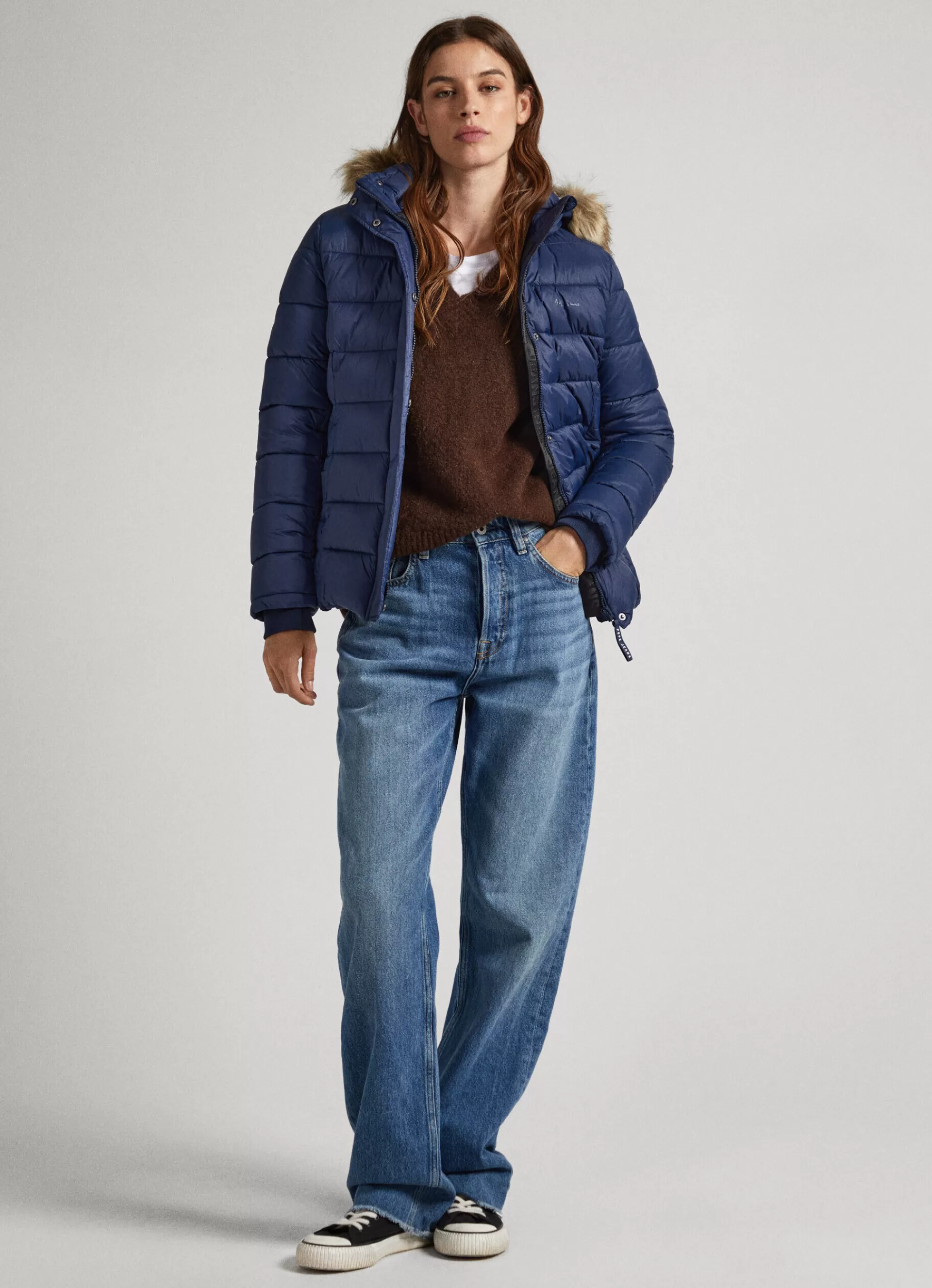 Coats & Jackets*Women Pepe Jeans PUFFER JACKET W/ FUR LINING ON HOOD Dulwich Blue