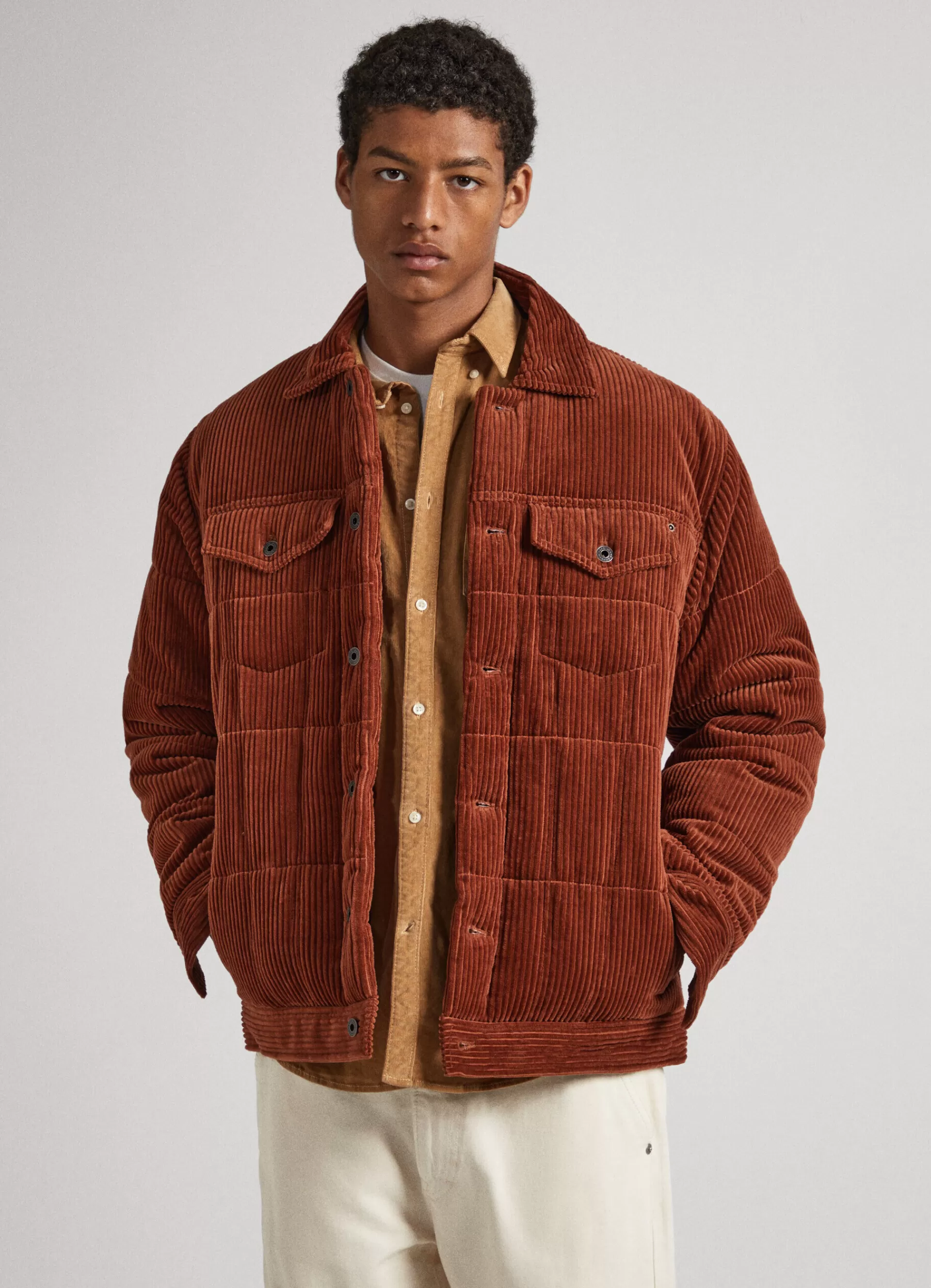 Coats & Jackets*Men Pepe Jeans QUILTED CORDUROY PUFFER JACKET Sculpture Orange