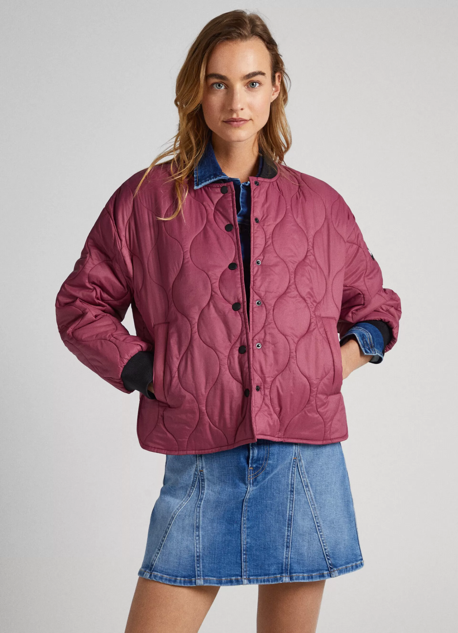 Coats & Jackets*Women Pepe Jeans QUILTED DOWN JACKET Crushed Berry Red