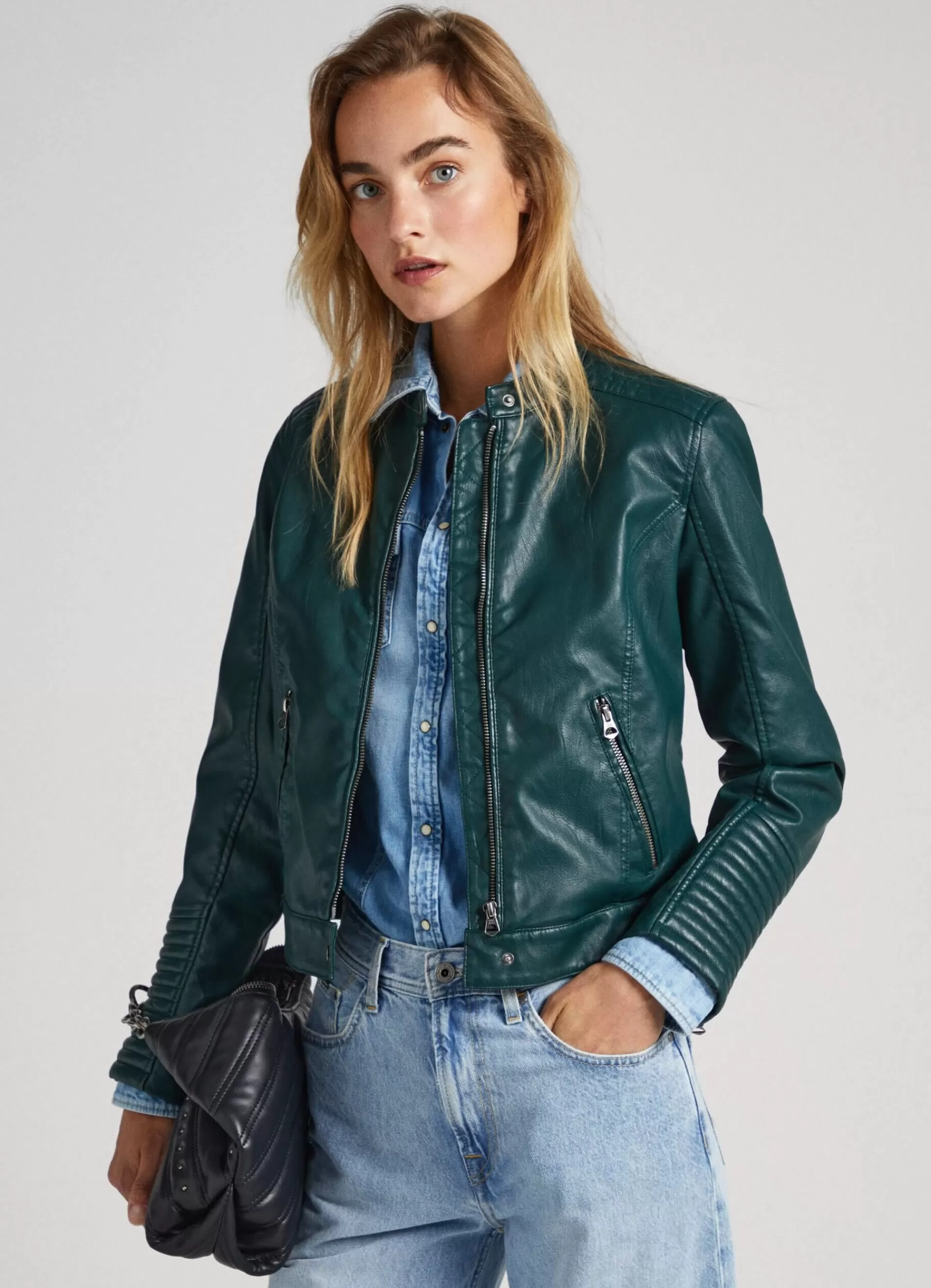 Coats & Jackets*Women Pepe Jeans QUILTED SHOULDER BIKER JACKET Regent Green