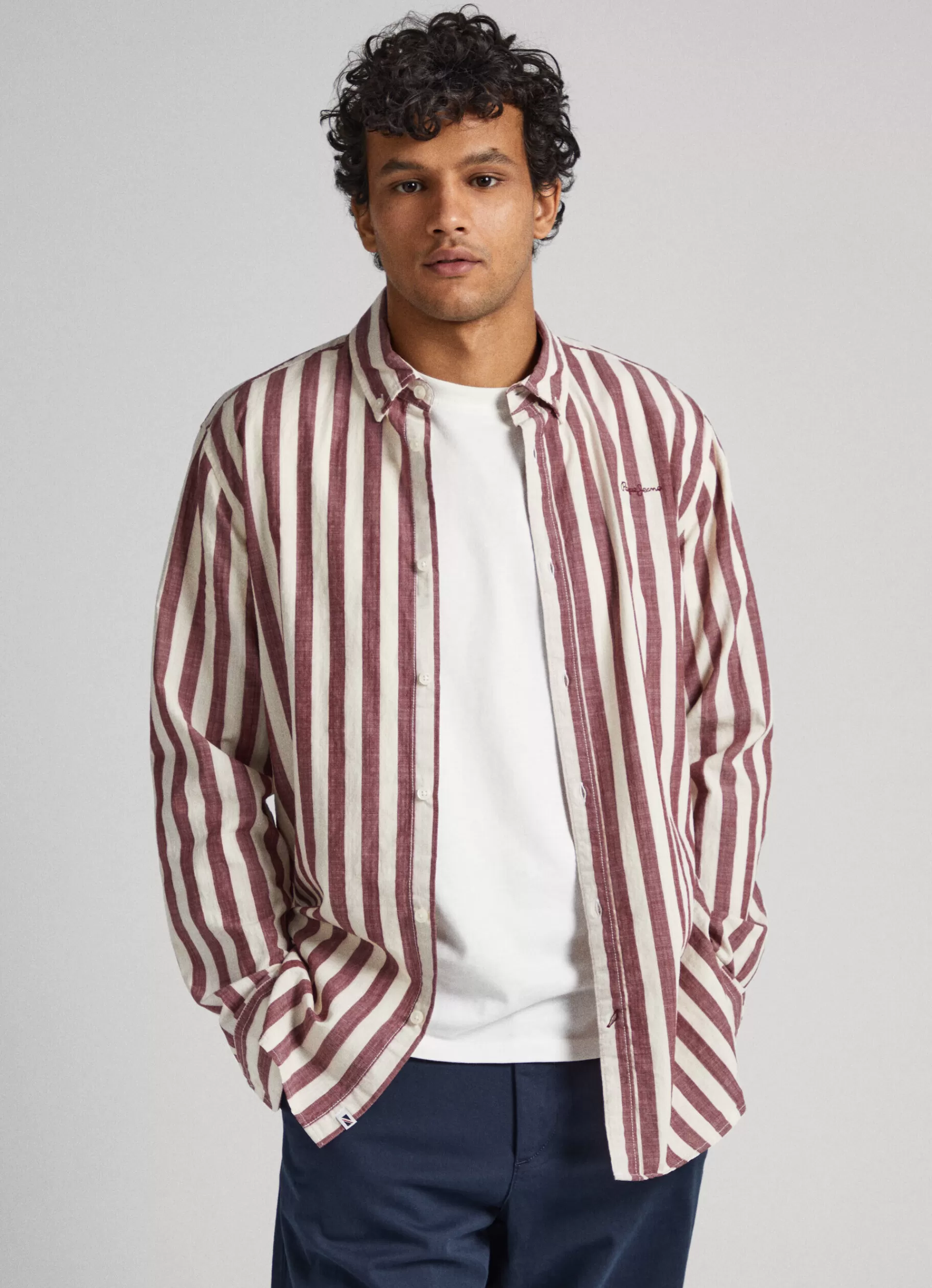 Shirts*Men Pepe Jeans REGULAR FIT STRIPED SHIRT Burgundy Red