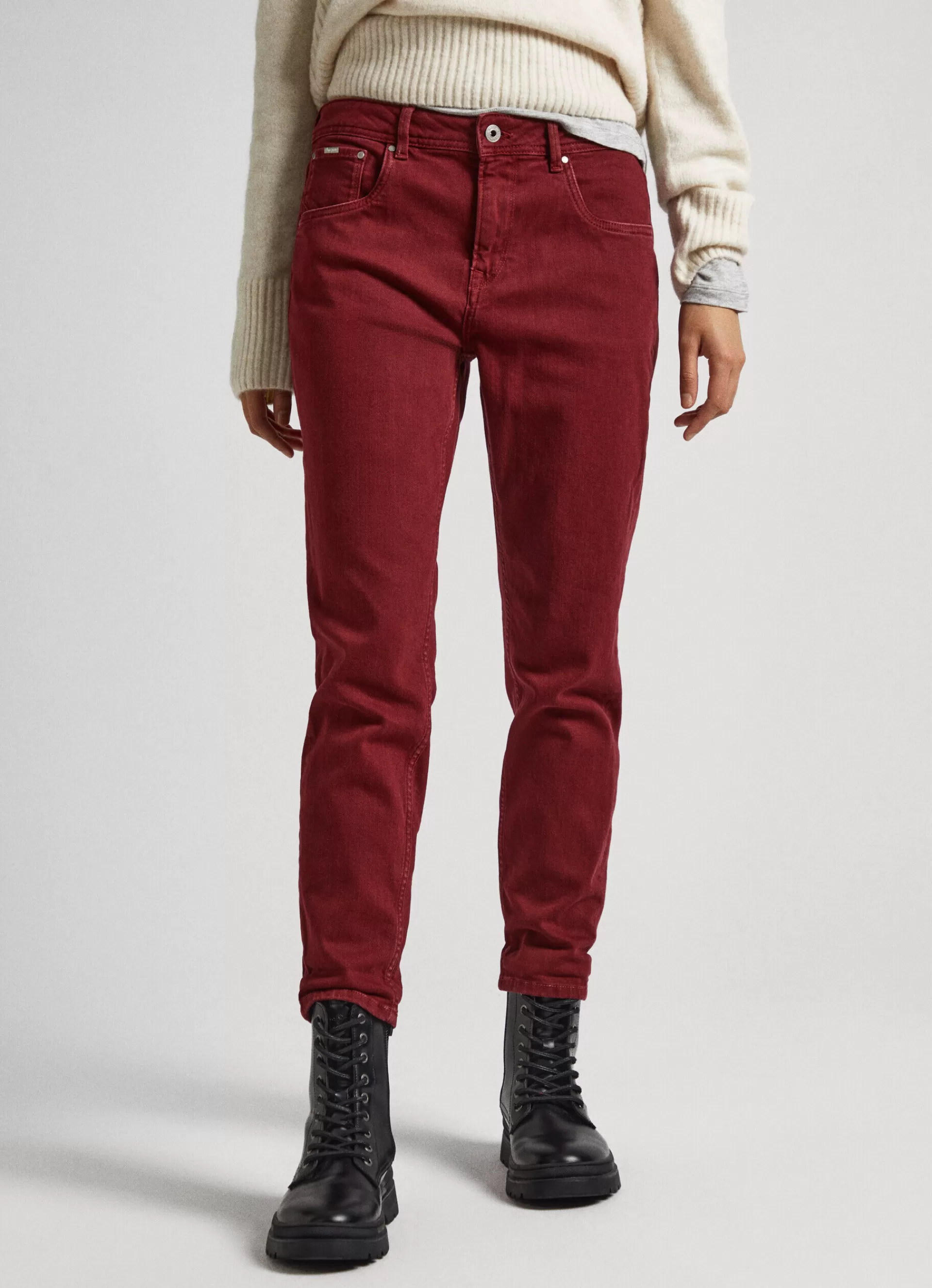 Pants*Women Pepe Jeans RELAXED 5-POCKET DENIM TROUSERS Burgundy Red