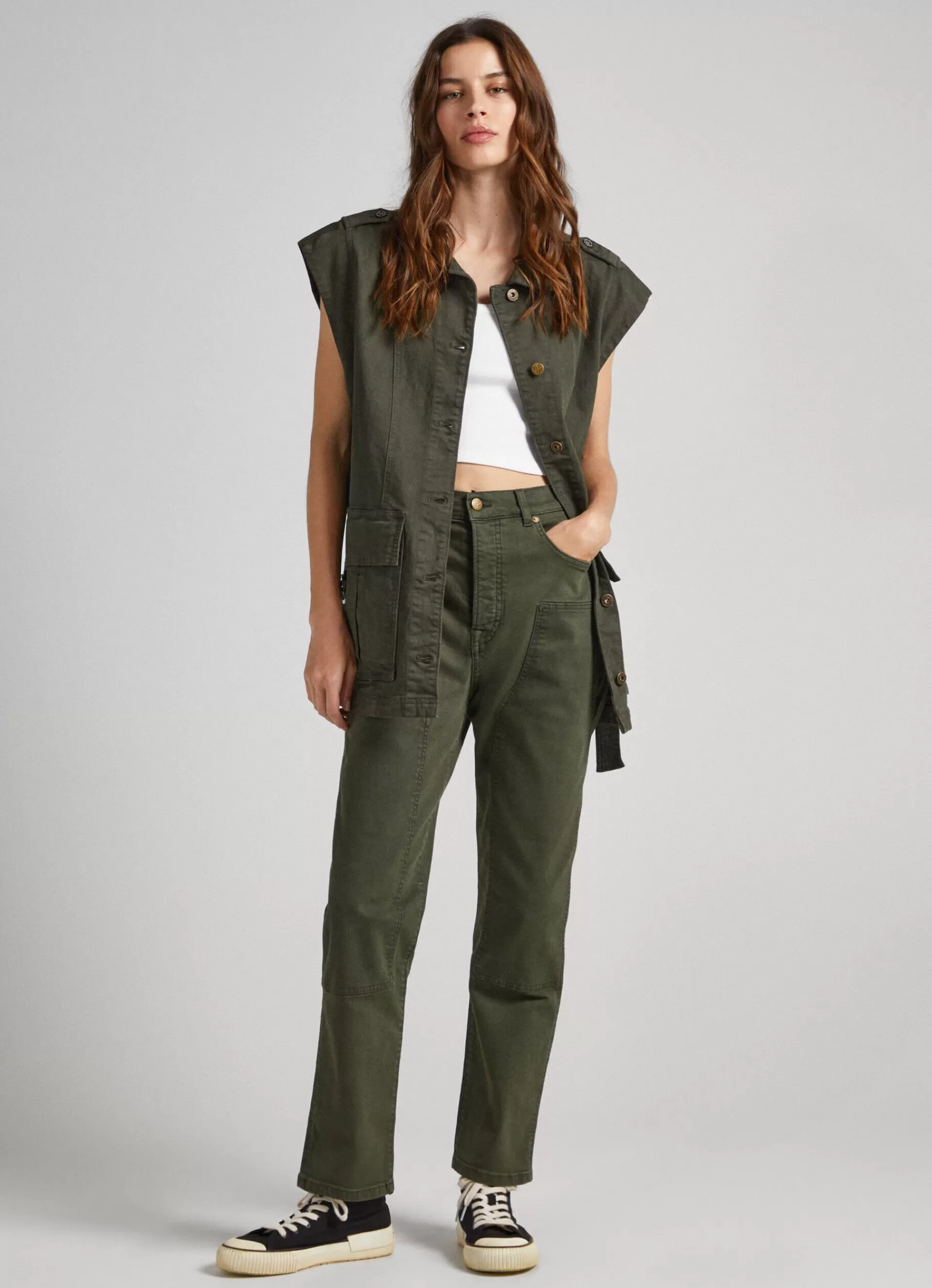 Pants*Women Pepe Jeans RELAXED FIT 5-POCKET TROUSERS Olive Green