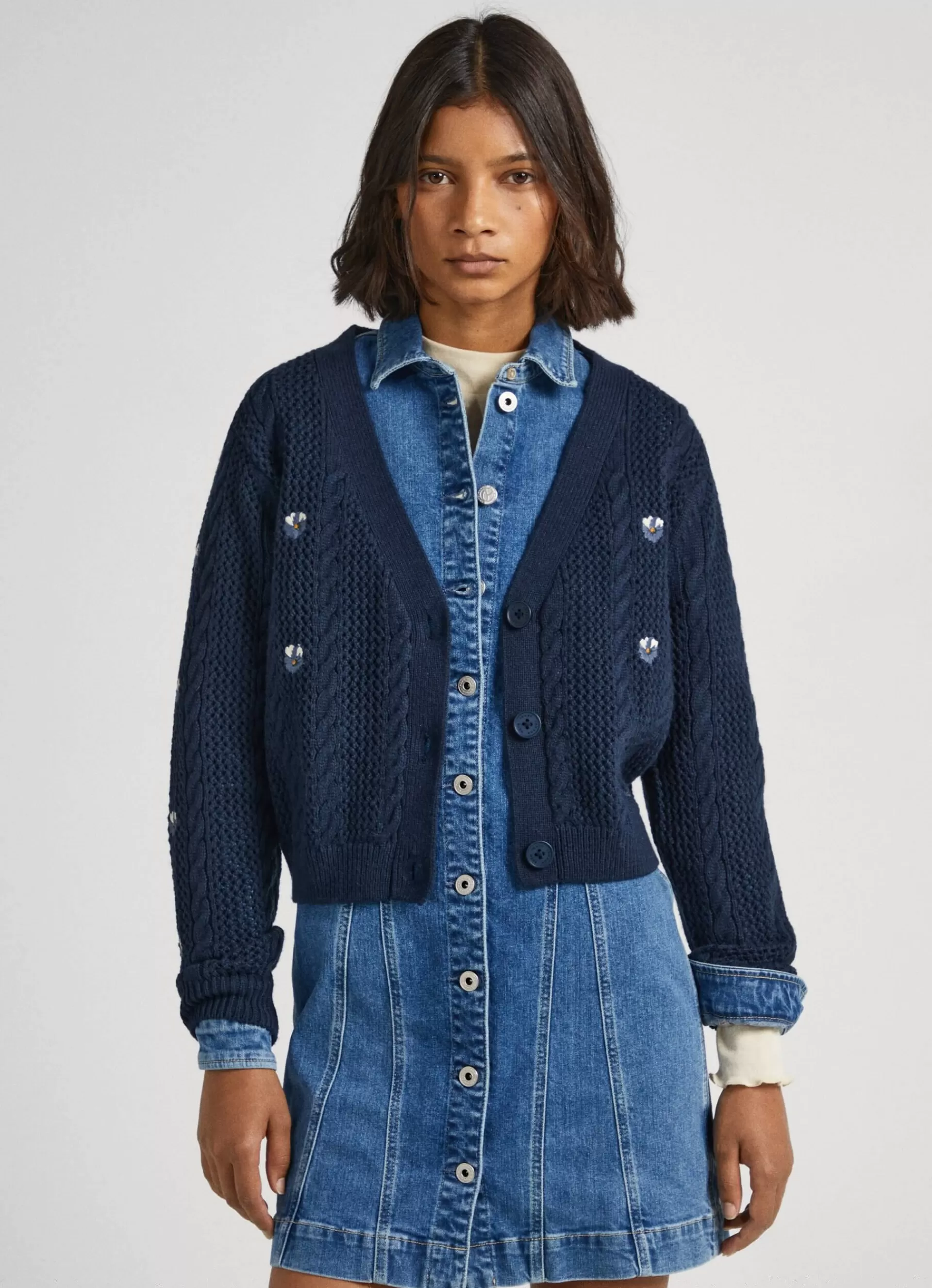 Sweaters & Cardigans | Knitwear*Women Pepe Jeans RIB DETAIL CARDIGAN Dulwich Blue