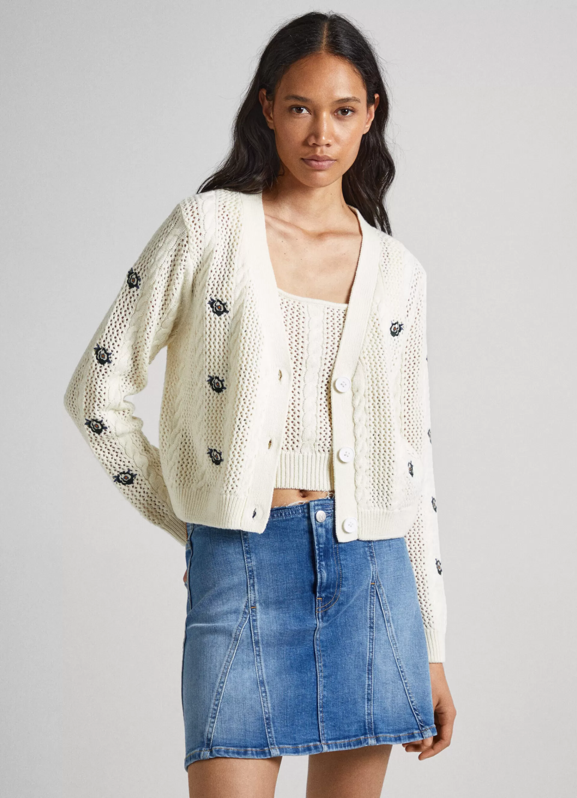 Sweaters & Cardigans | Knitwear*Women Pepe Jeans RIB DETAIL CARDIGAN Mousse White