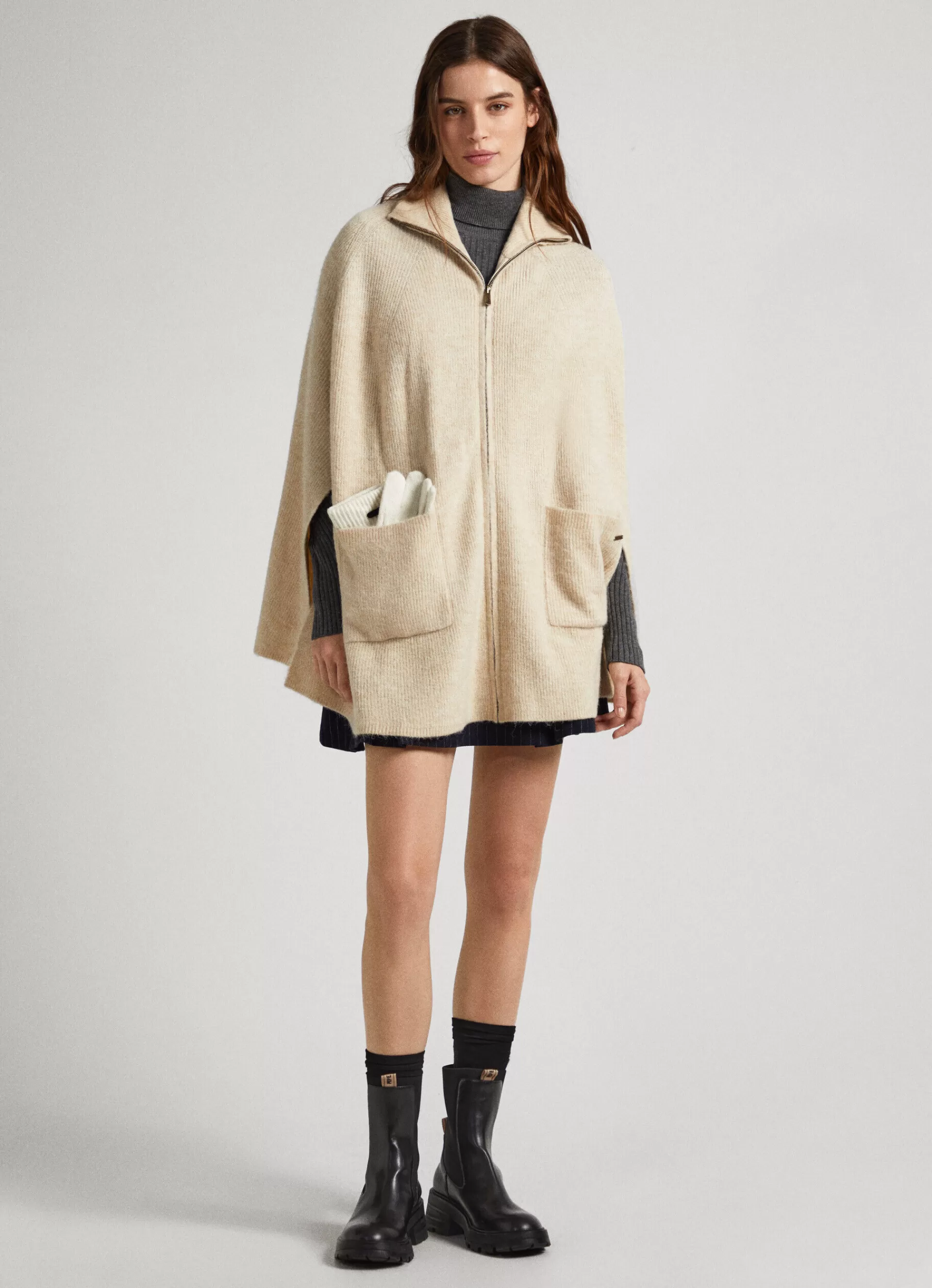 Sweaters & Cardigans | Knitwear*Women Pepe Jeans RIBBED CAPE CARDIGAN Sand Beige