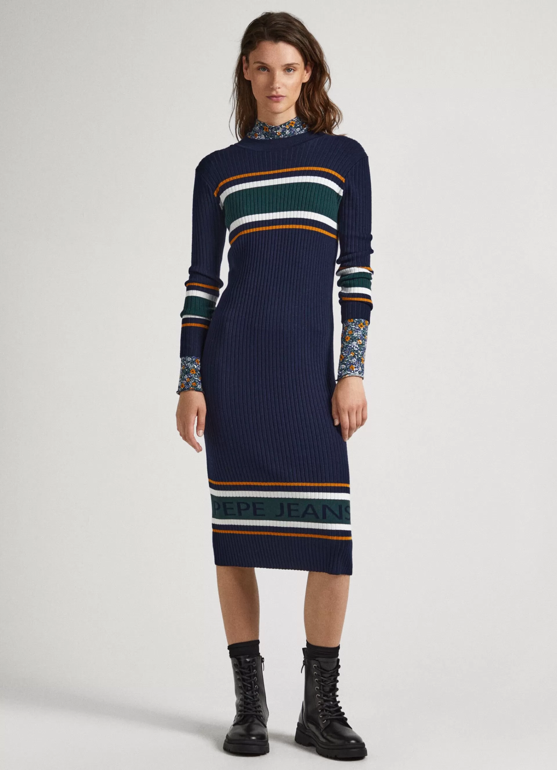 Dresses & Jumpsuits*Women Pepe Jeans RIBBED KNIT DRESS Dulwich Blue