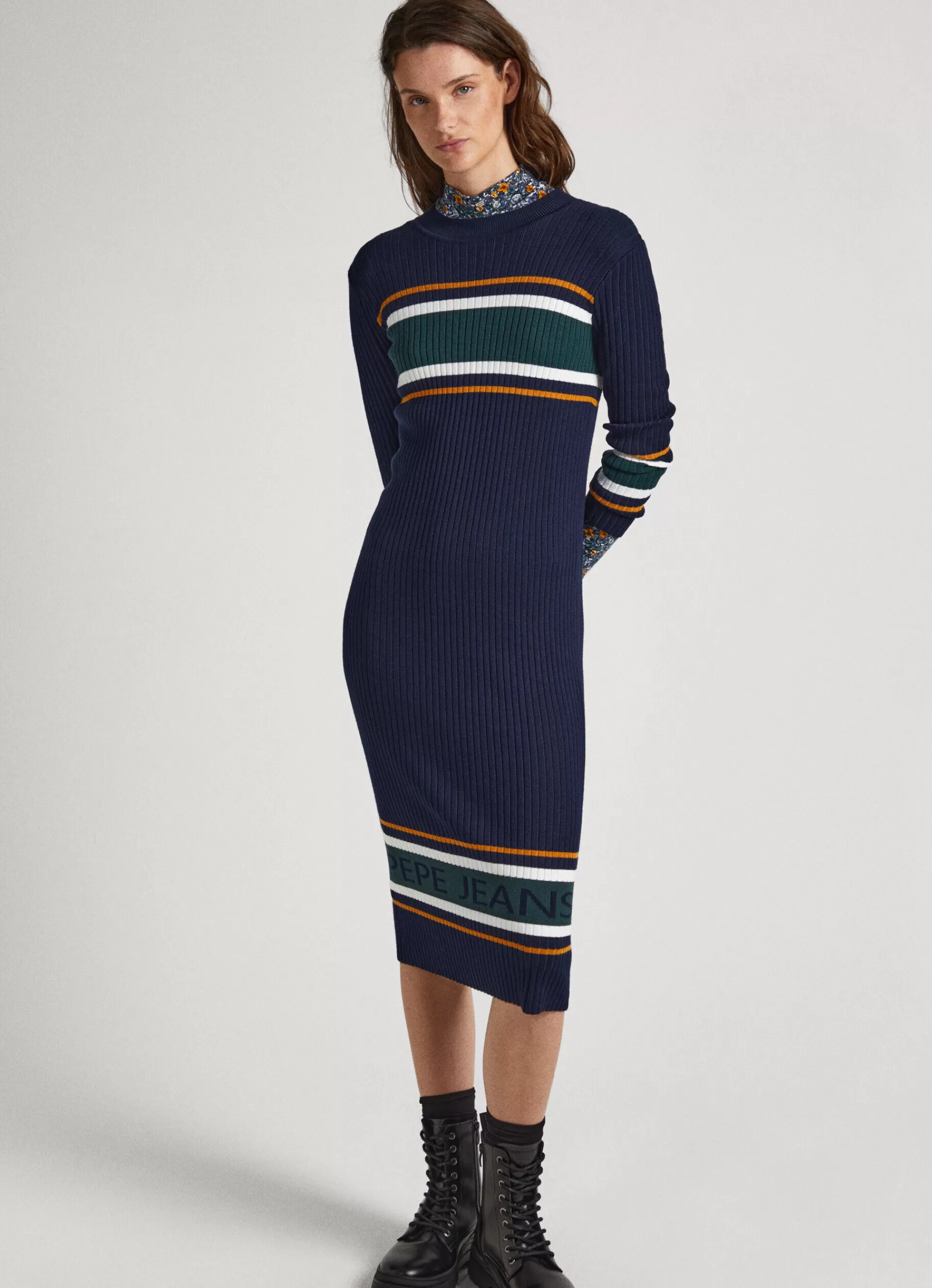 Dresses & Jumpsuits*Women Pepe Jeans RIBBED KNIT DRESS Dulwich Blue