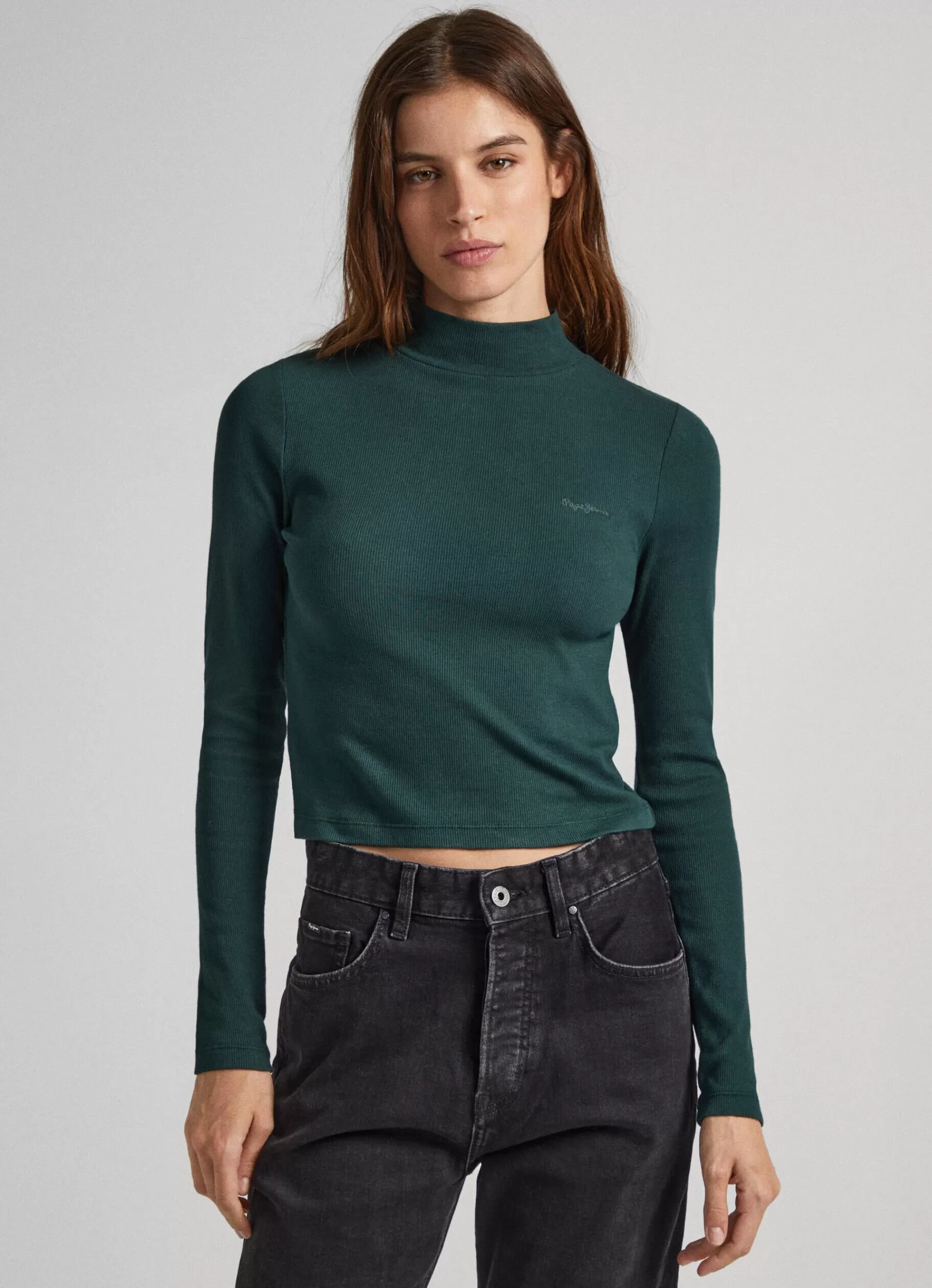 T-shirts*Women Pepe Jeans RIBBED LONG-SLEEVE T-SHIRT Regent Green