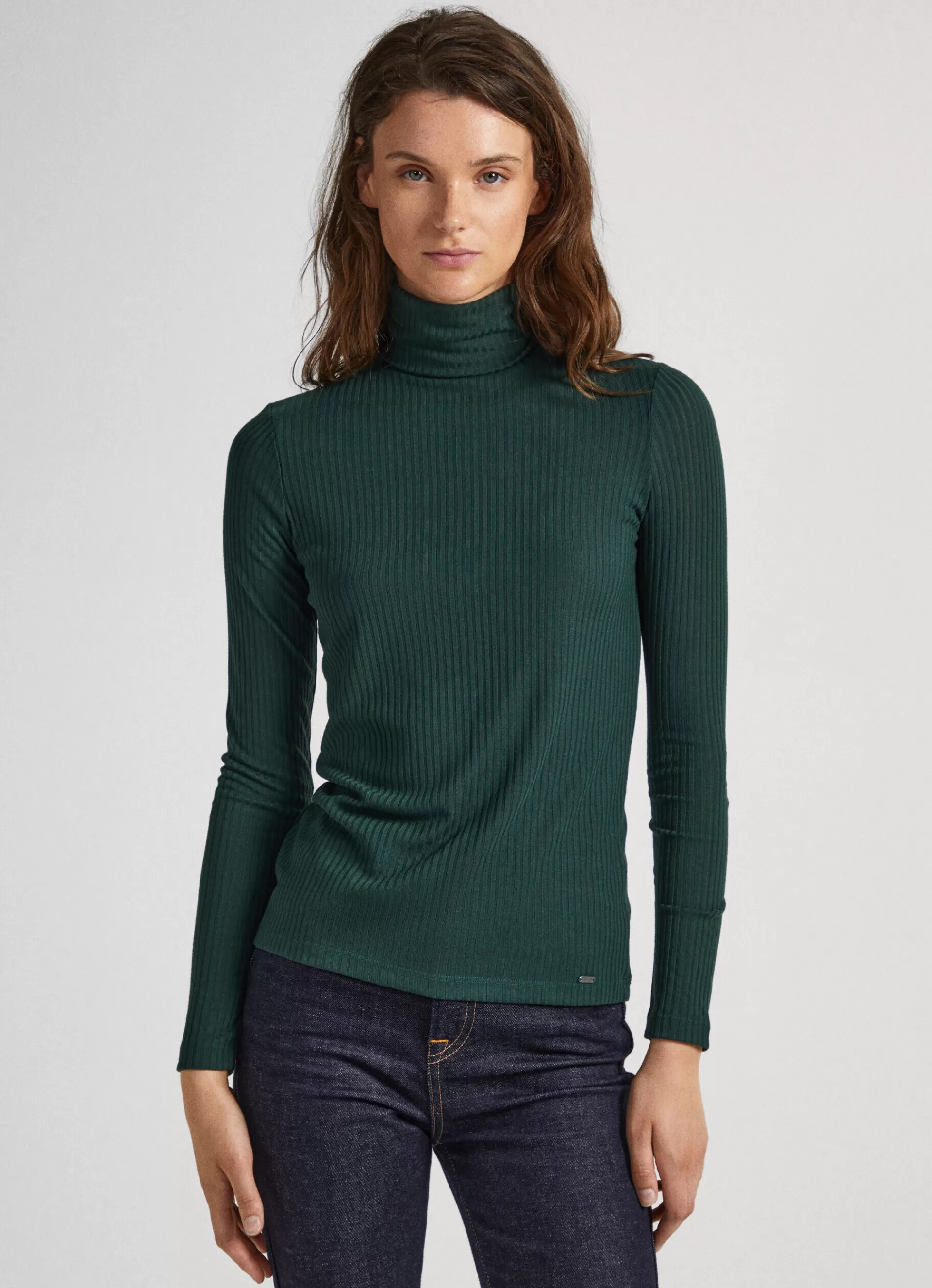 T-shirts*Women Pepe Jeans RIBBED TURTLENECK LONG SLEEVE T-SHIRT Regent Green