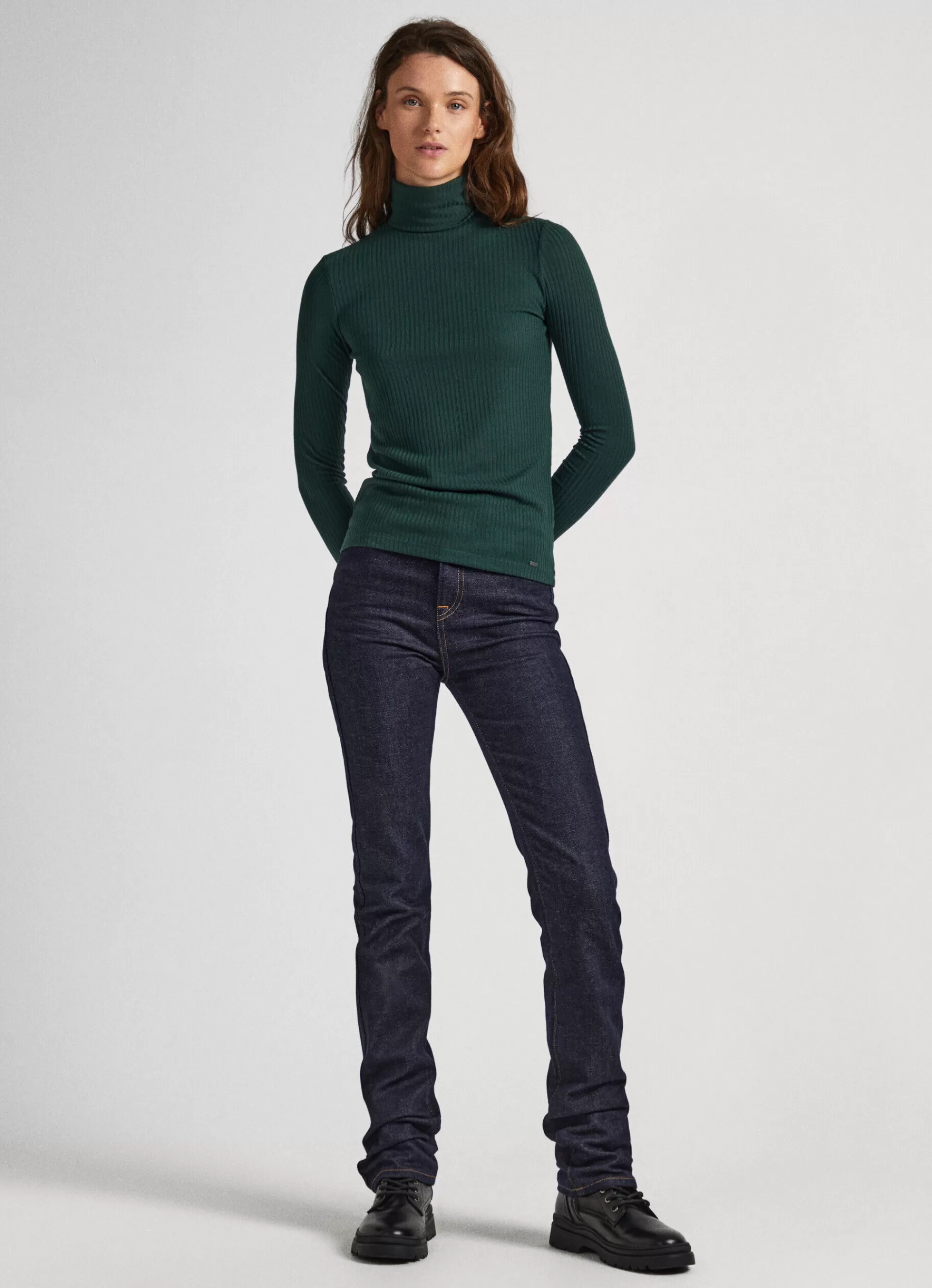 T-shirts*Women Pepe Jeans RIBBED TURTLENECK LONG SLEEVE T-SHIRT Regent Green