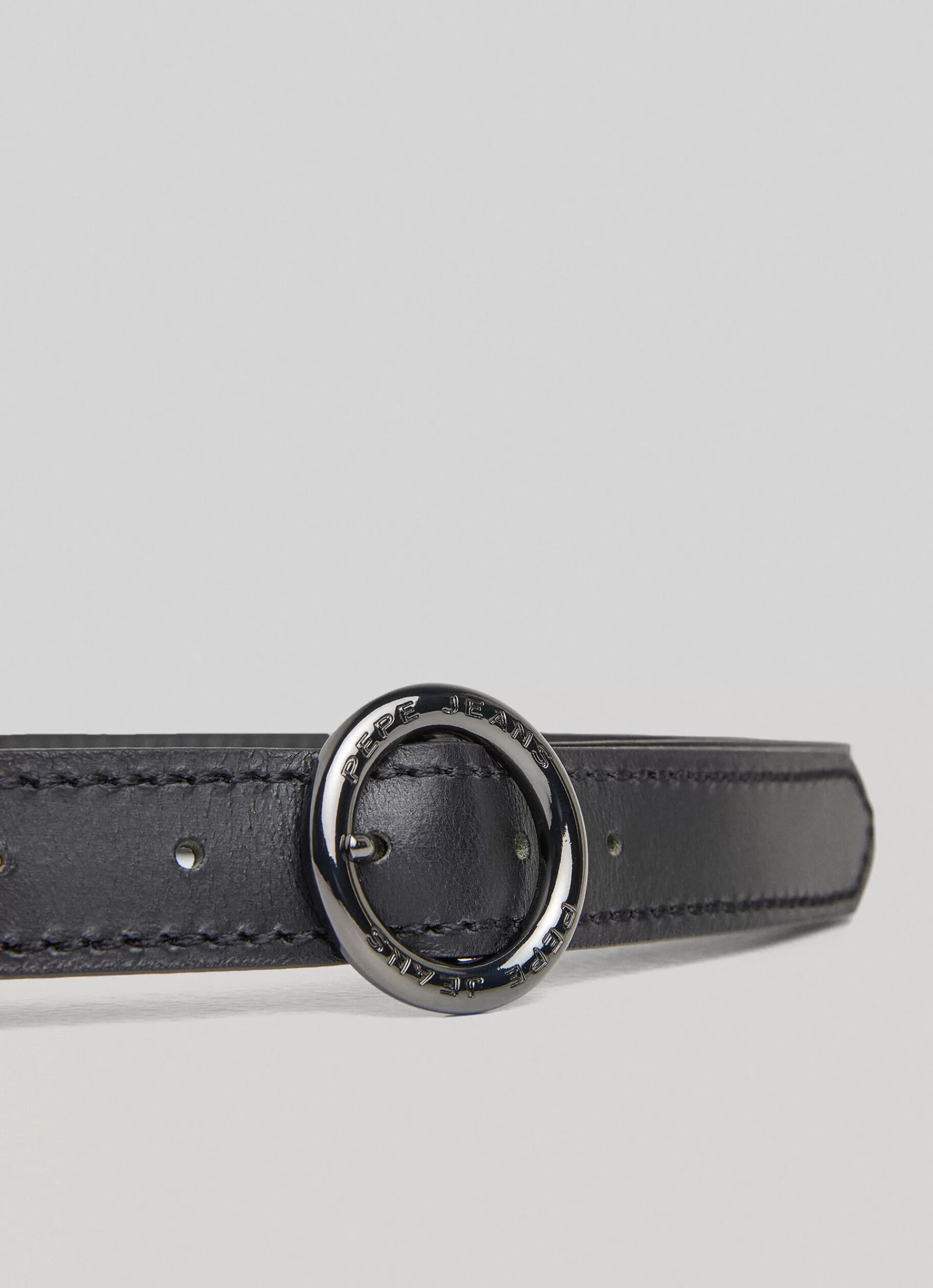 Belts*Women Pepe Jeans ROUND BUCKLE LEATHER BELT Black