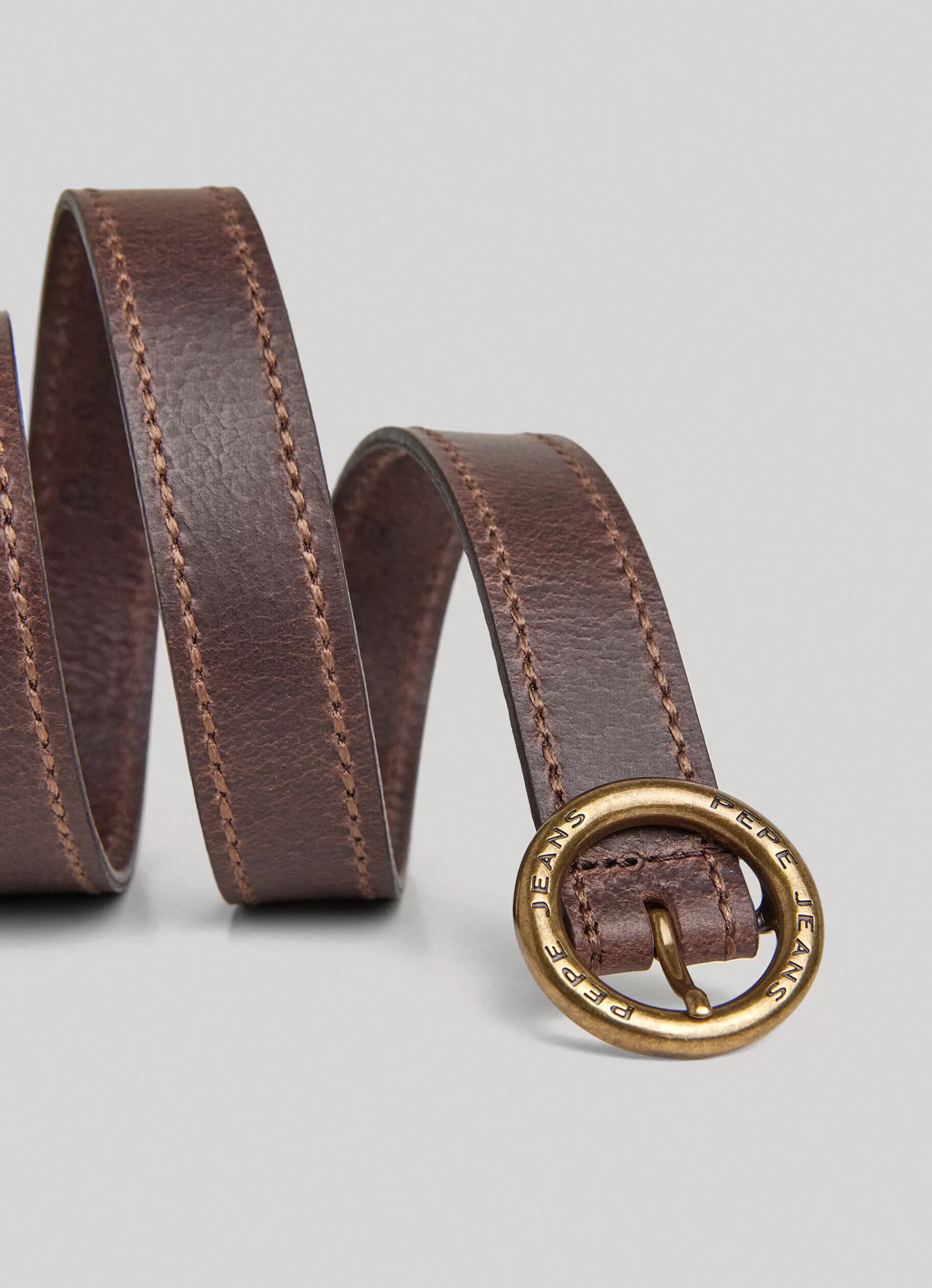 Belts*Women Pepe Jeans ROUND BUCKLE LEATHER BELT Brown