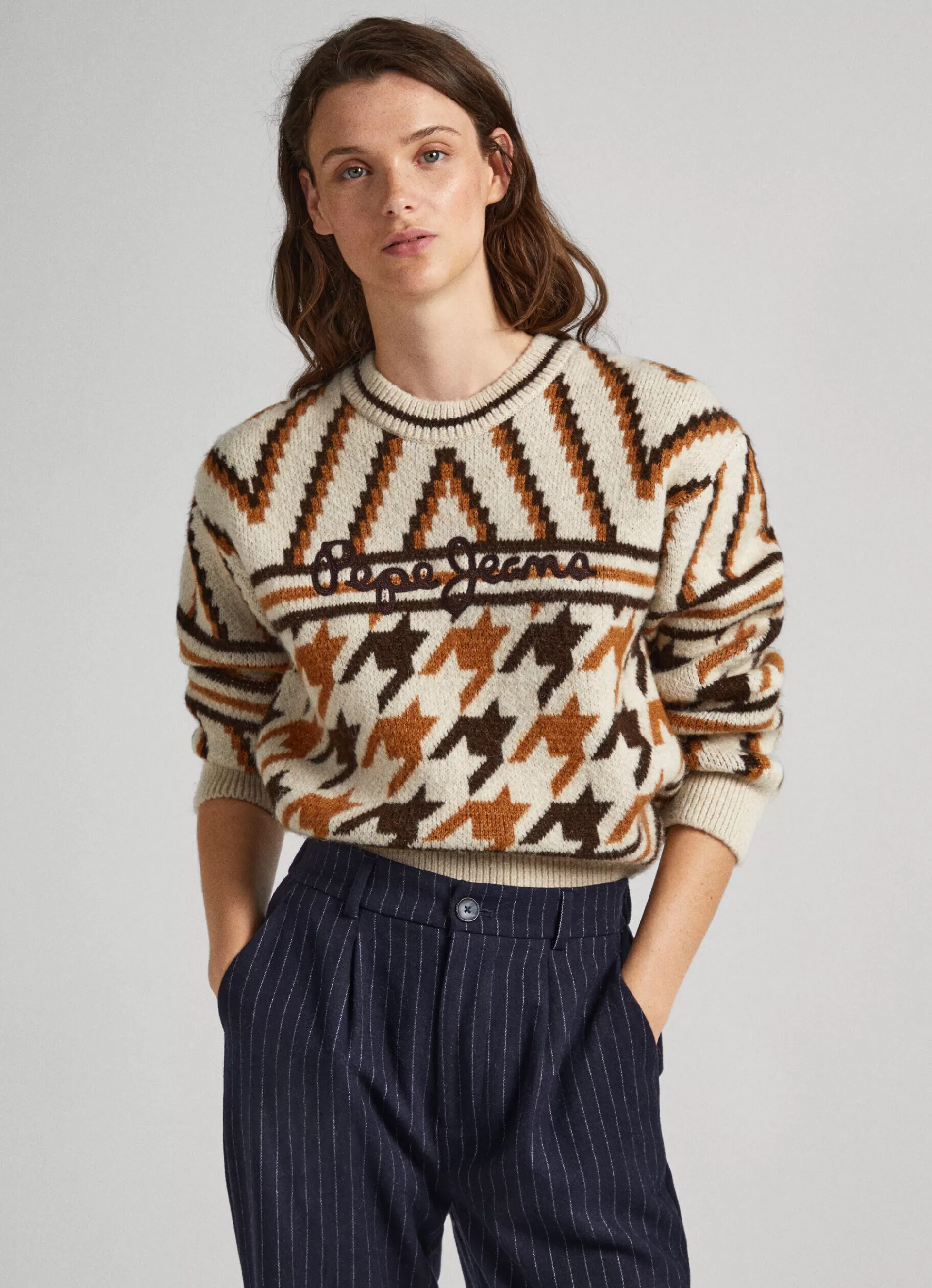 Sweaters & Cardigans | Knitwear*Women Pepe Jeans ROUND NECK JACQUARD KNIT Sand Beige