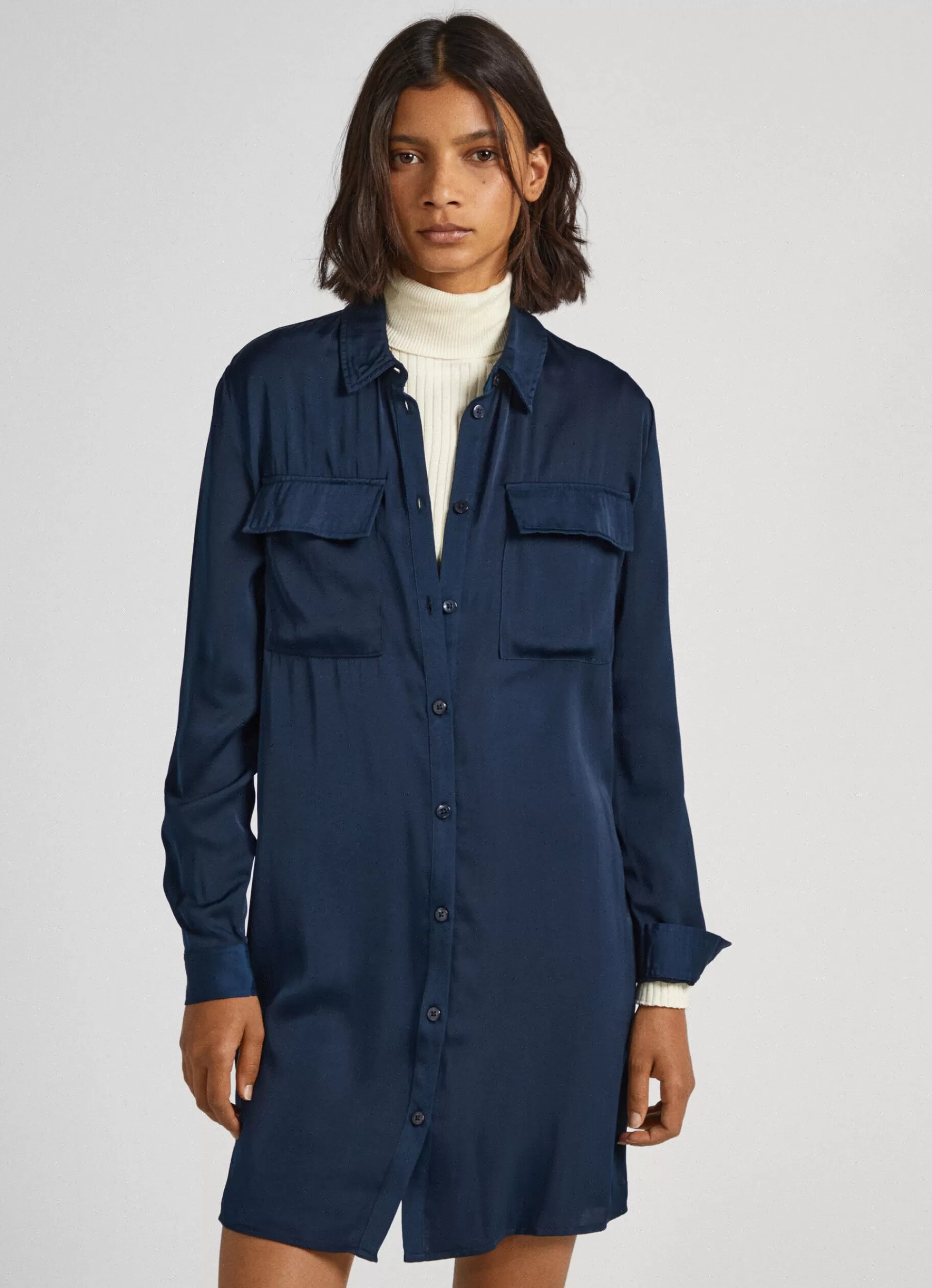 Dresses & Jumpsuits*Women Pepe Jeans SATIN BUTTON-UP DRESS Dulwich Blue