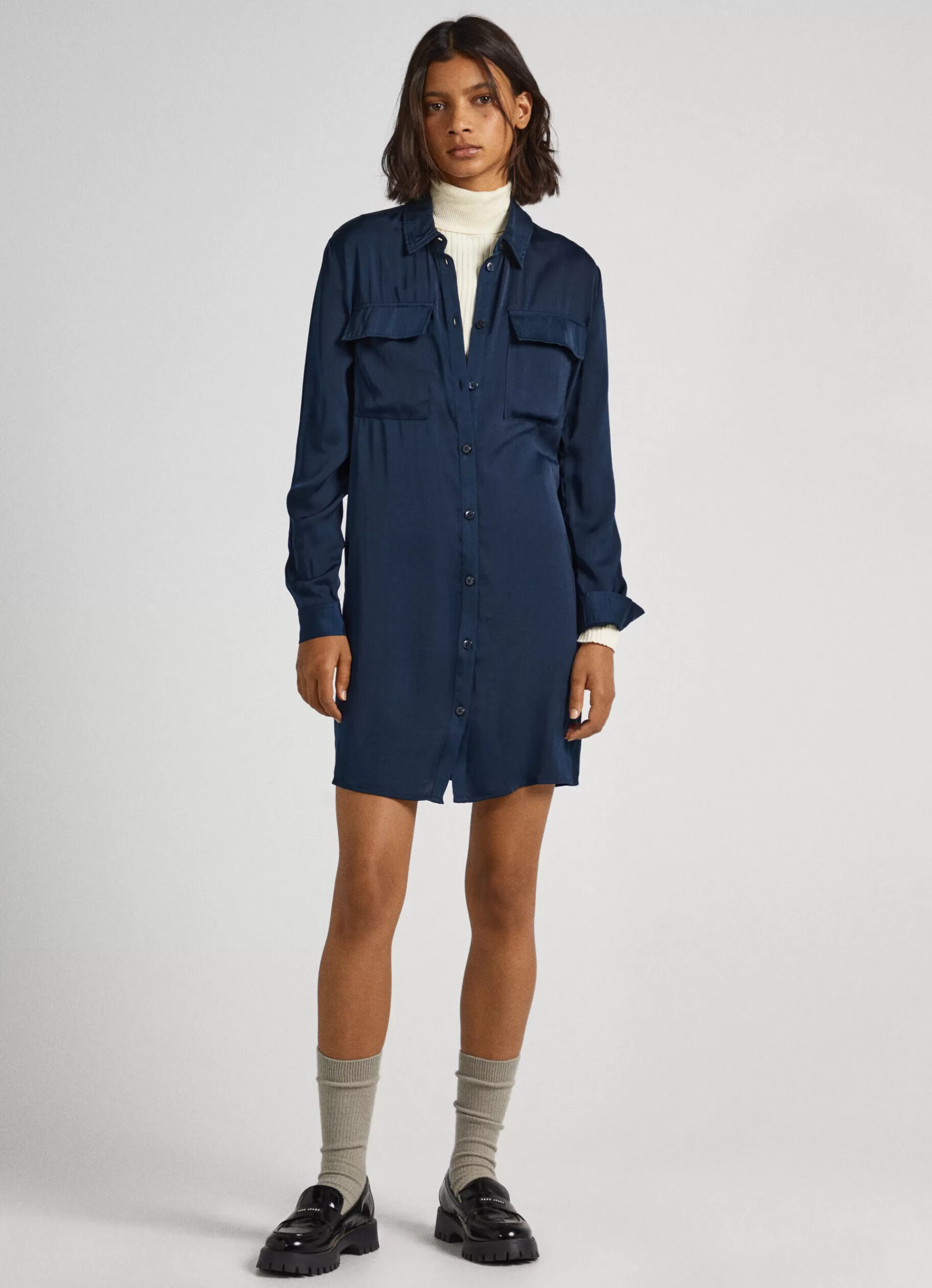 Dresses & Jumpsuits*Women Pepe Jeans SATIN BUTTON-UP DRESS Dulwich Blue