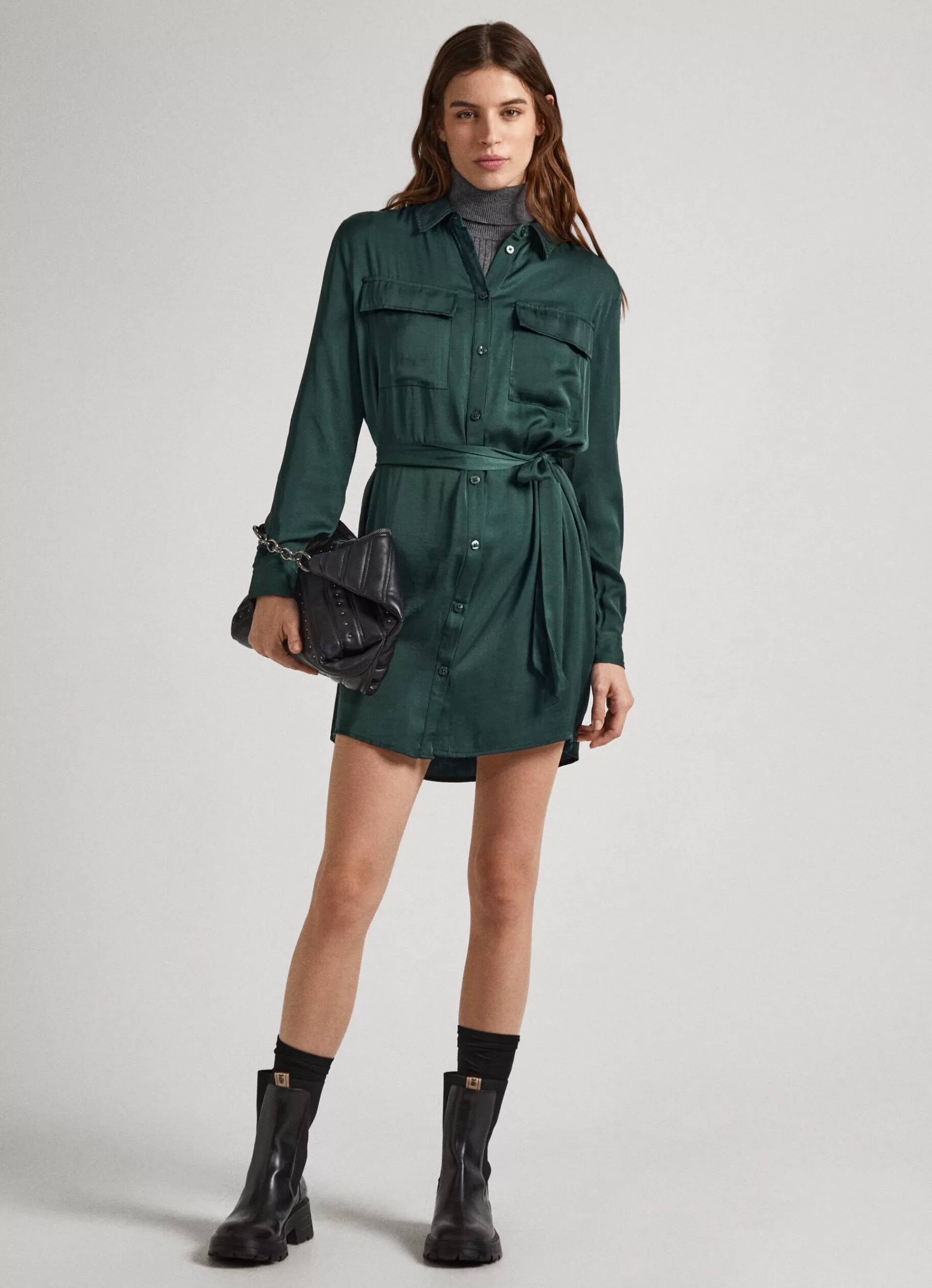 Dresses & Jumpsuits*Women Pepe Jeans SATIN BUTTON-UP DRESS Regent Green